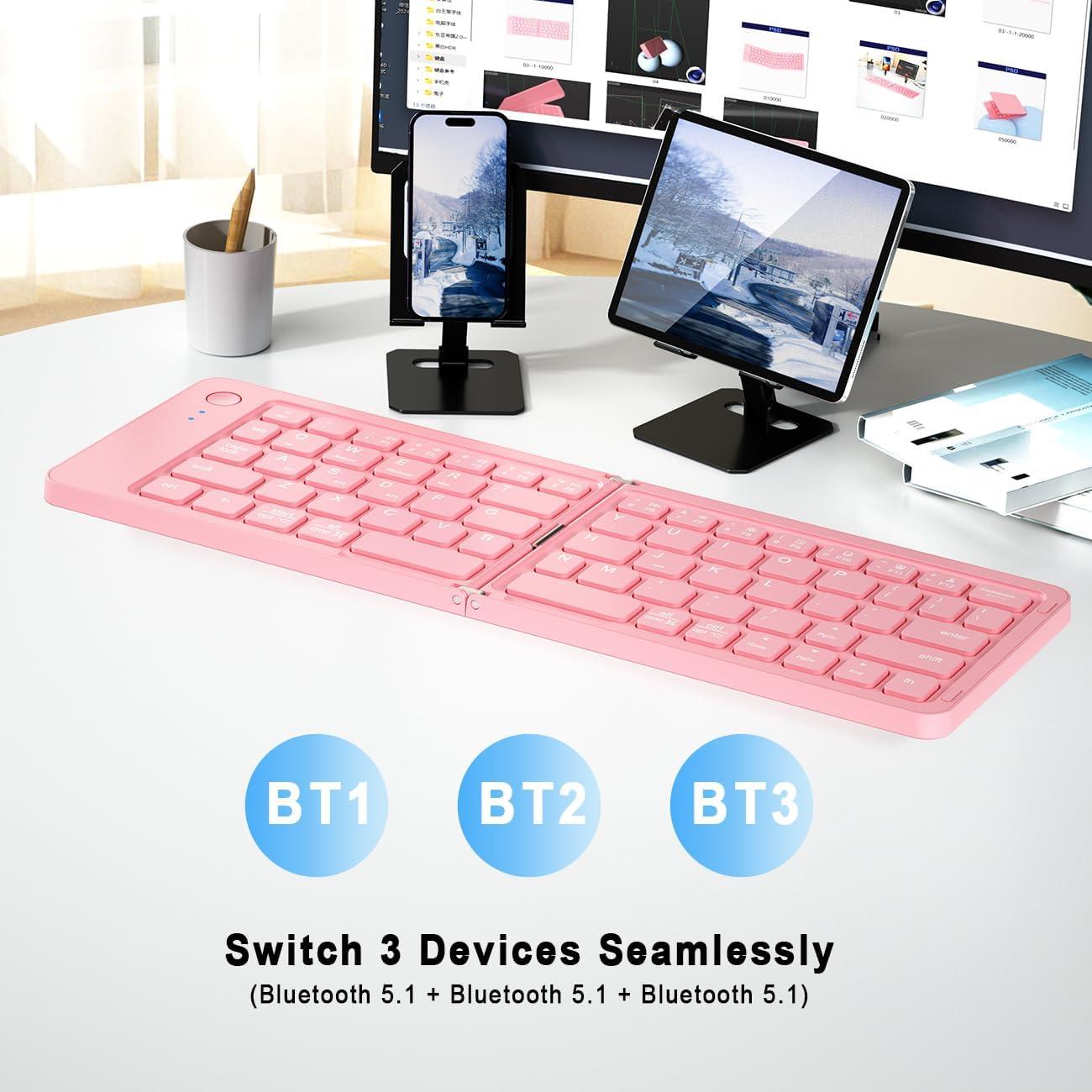 Teclado Inalámbrico COOFUN KB005 Plegable Bluetooth Rosa