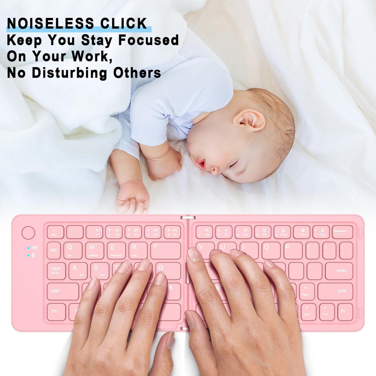 Teclado Inalámbrico COOFUN KB005 Plegable Bluetooth Rosa