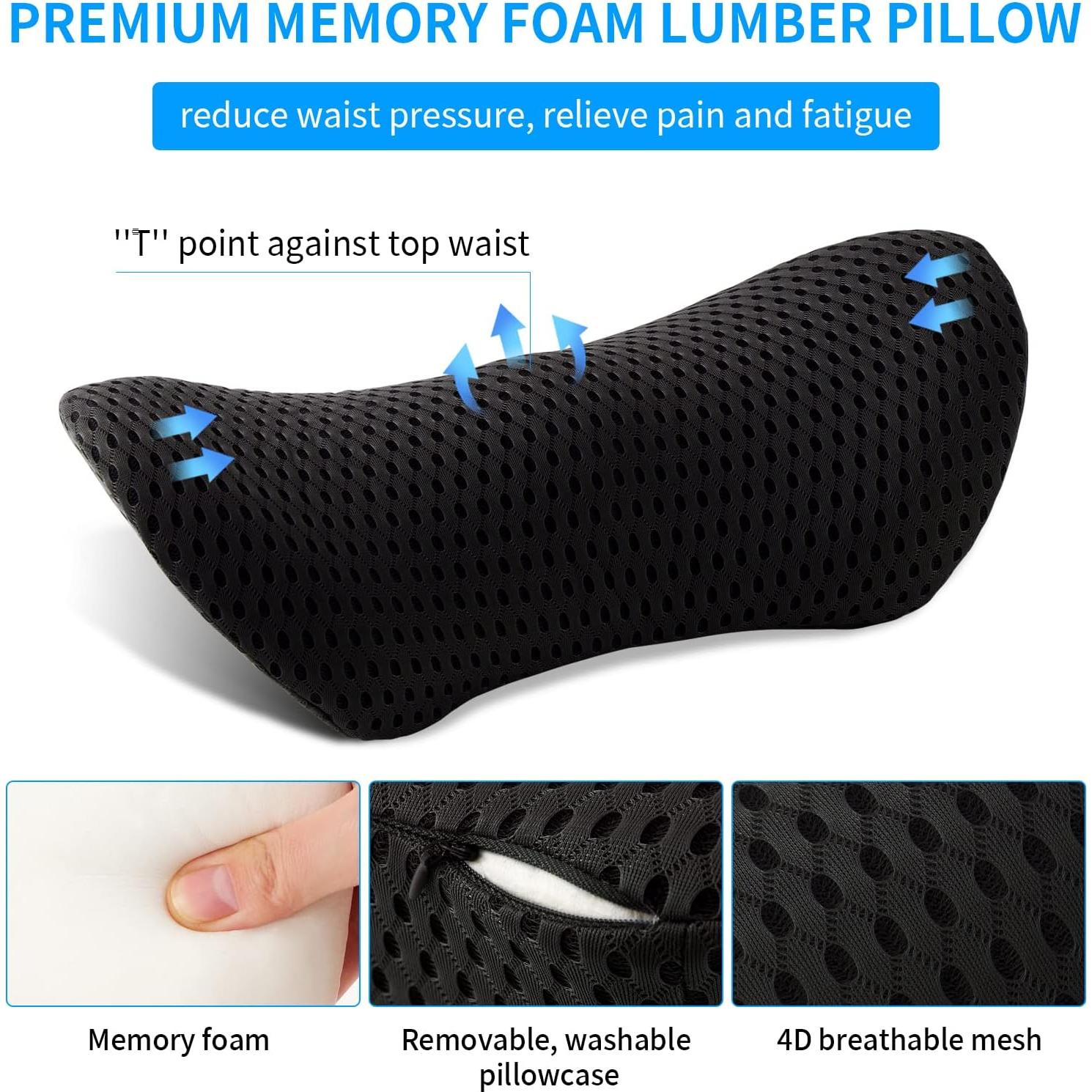 Cojín Lumbar FOUSUPDT Espuma Viscoelástica Negro 49.5x25.1cm