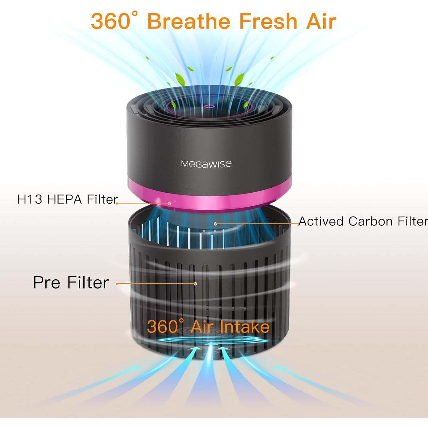 Purificador de Aire HEPA MEGAWISE 8W para Humo y Polvo