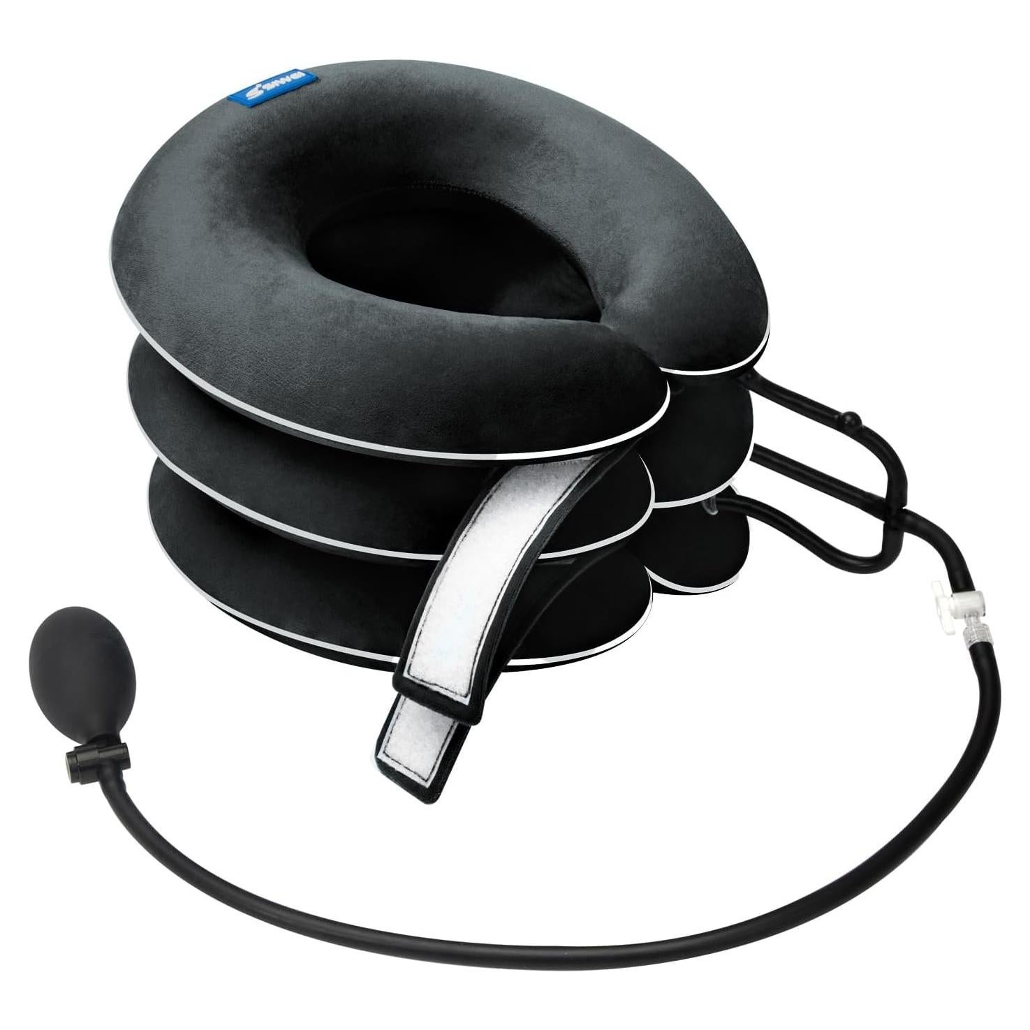 Collar Inflable de Tracción Cervical S - Alivio Dolor Cuello Terciopelo Negro