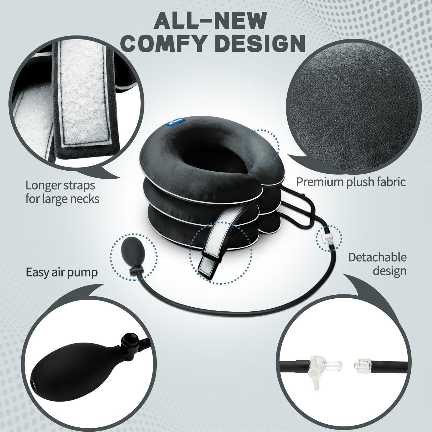 Collar Inflable de Tracción Cervical S - Alivio Dolor Cuello Terciopelo Negro