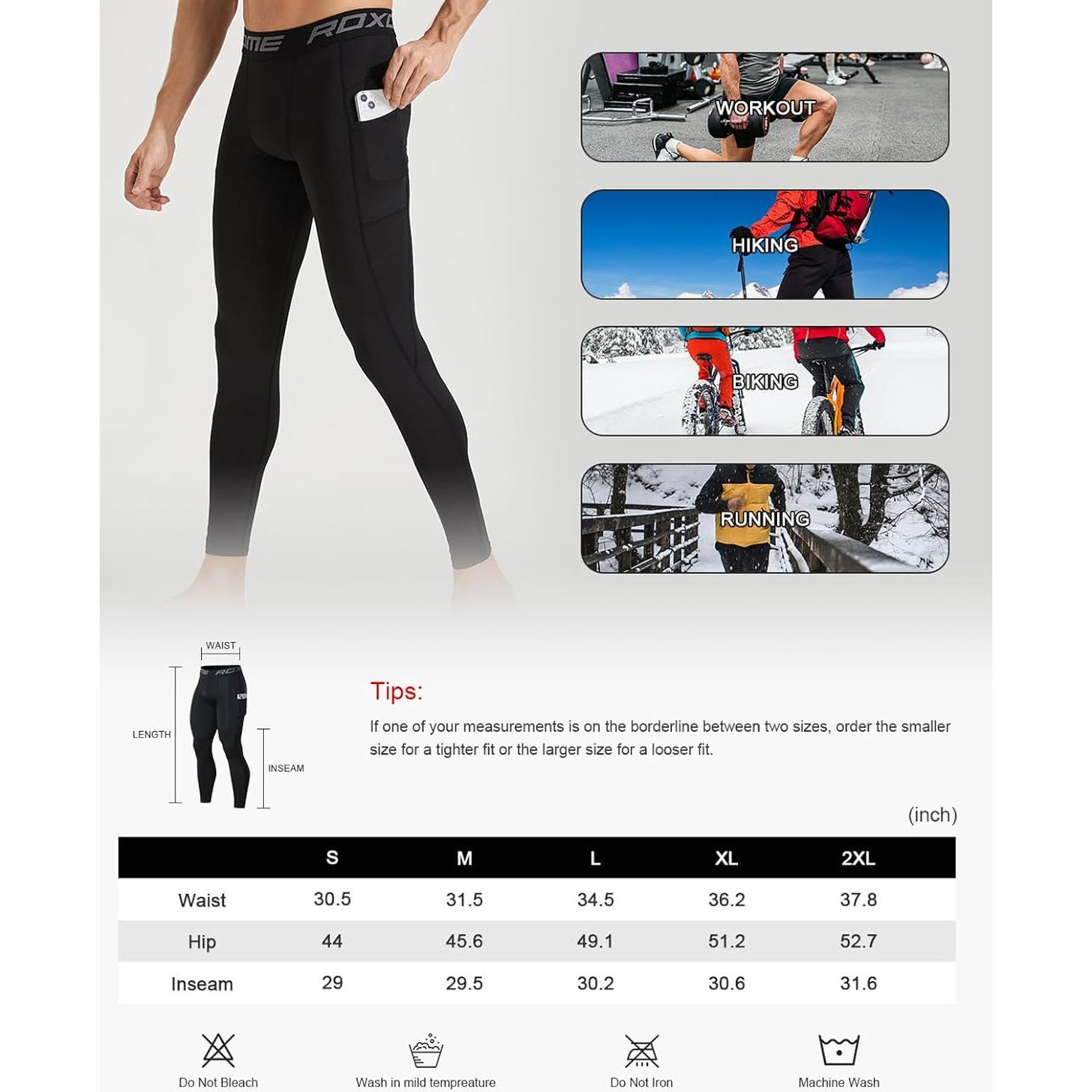 Pantalones Térmicos de Compresión Roxdme para Hombre - Forro Polar