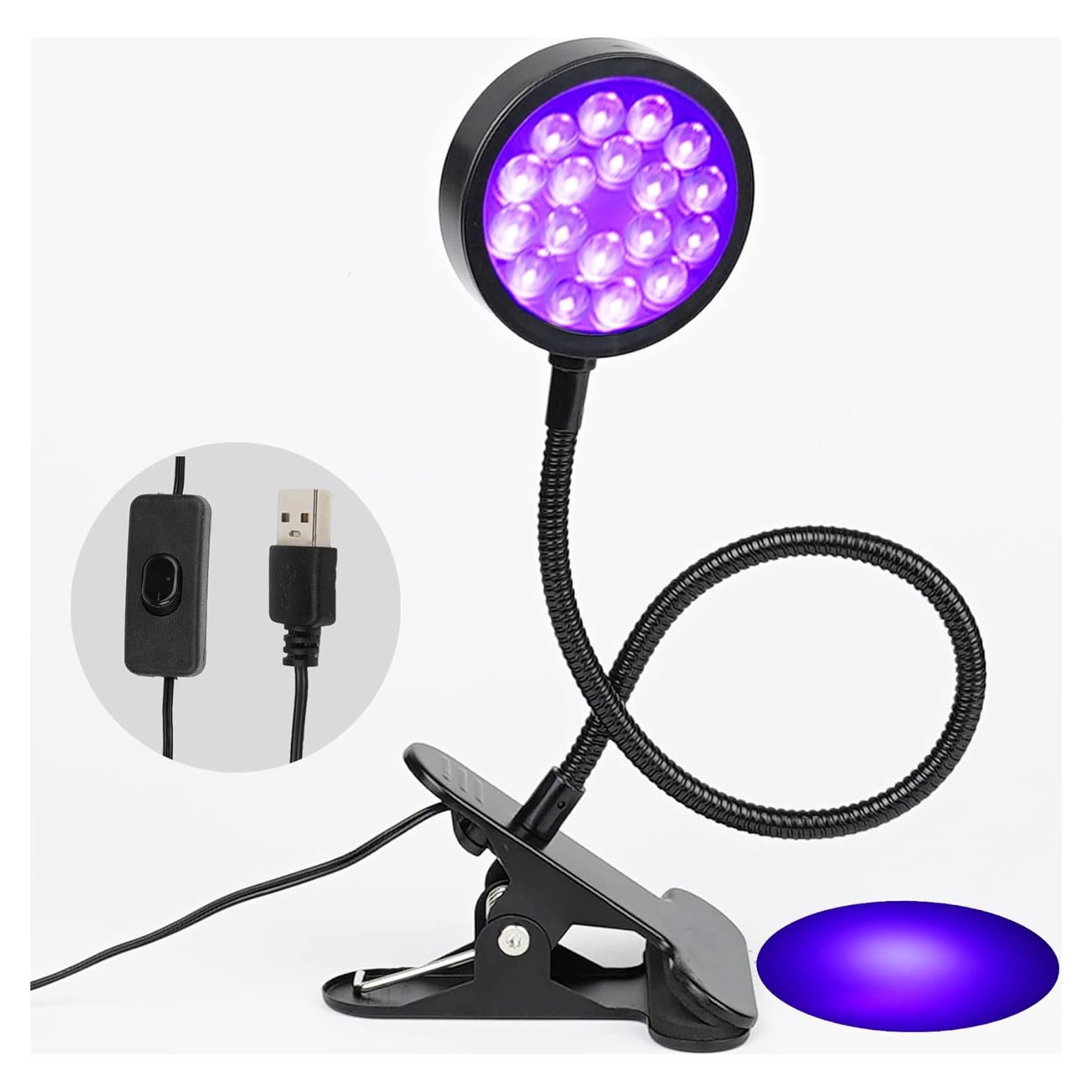 Lámpara LED UV Negra CICINY 5W con Clip y USB 395nm