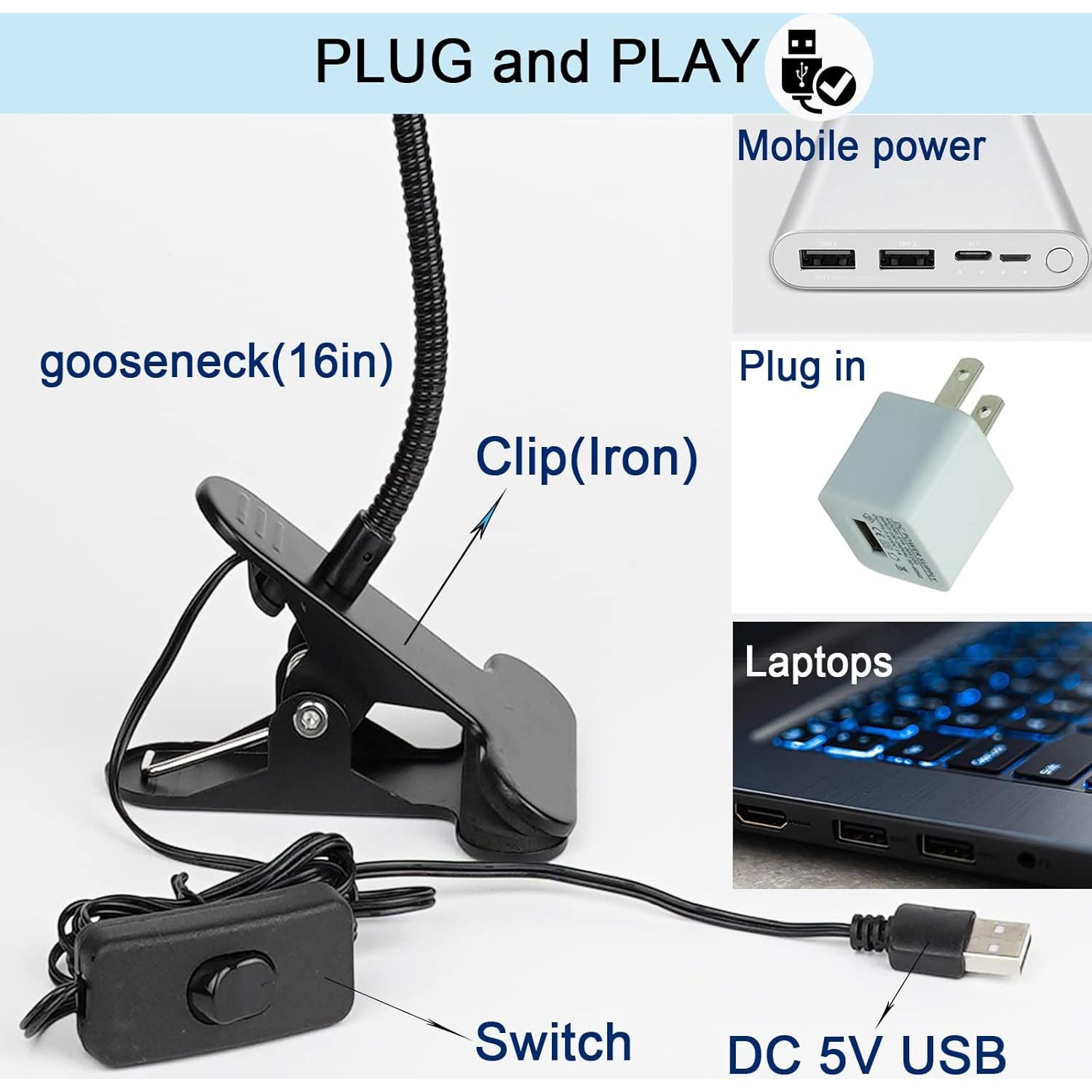 Lámpara LED UV Negra CICINY 5W con Clip y USB 395nm