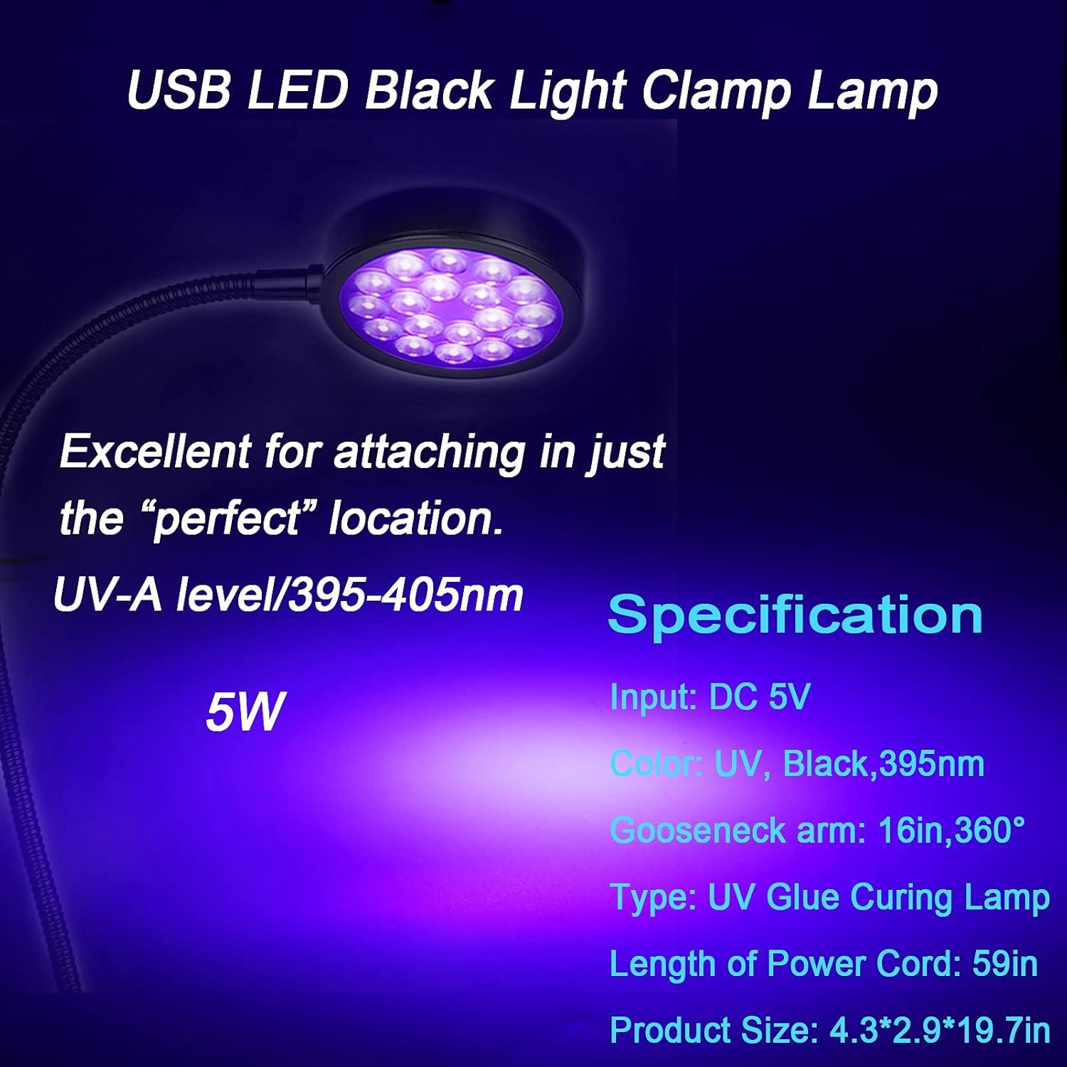 Lámpara LED UV Negra CICINY 5W con Clip y USB 395nm
