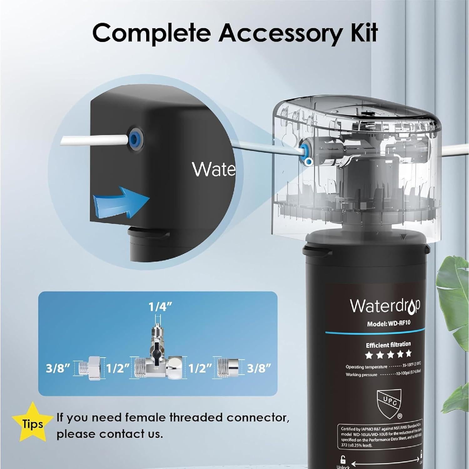 Filtro de agua bajo fregadero Waterdrop WD-10UB, reduce PFAS y plomo