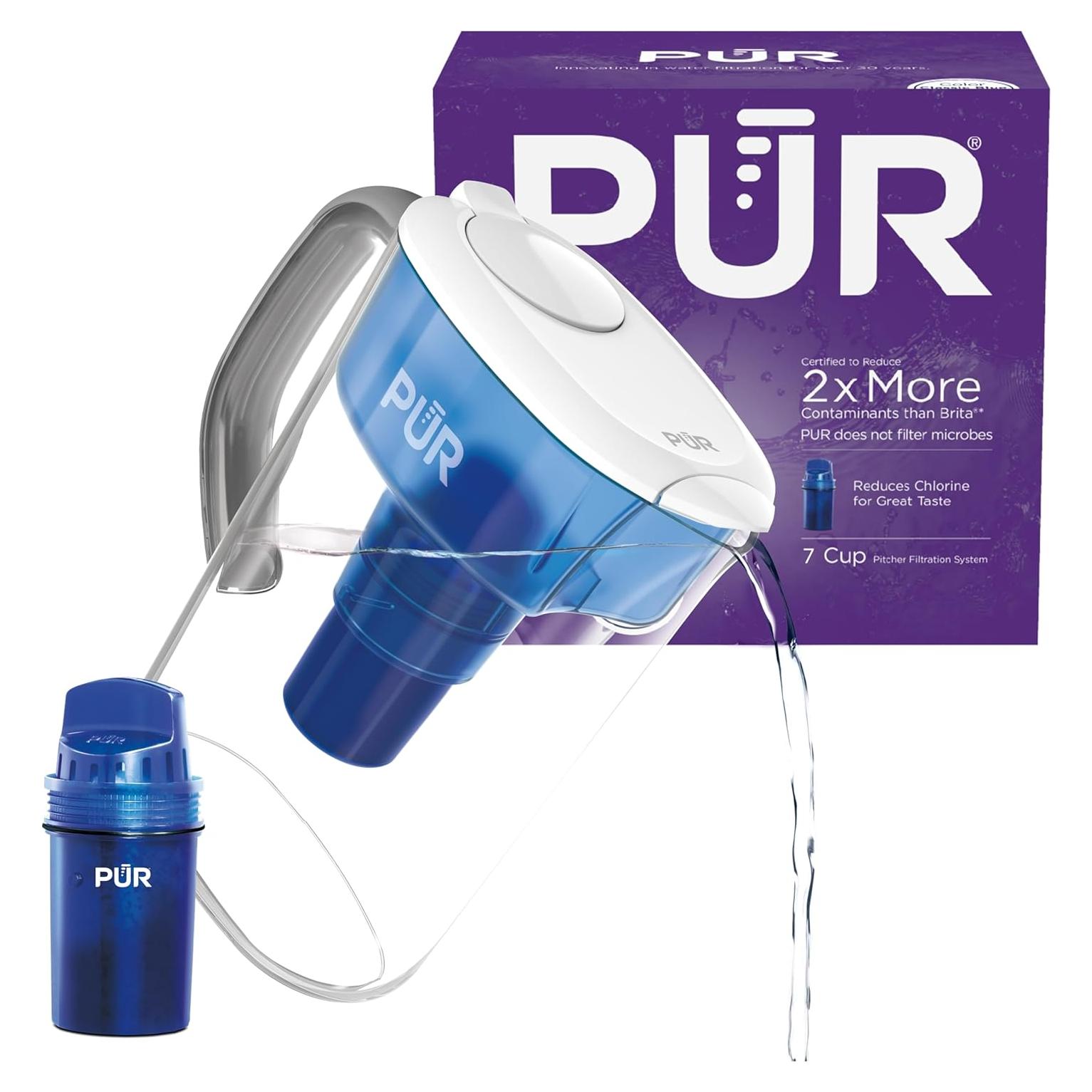 Jarra de Filtro de Agua PUR 7 Tazas Blanca/Azul - Filtración Rápida