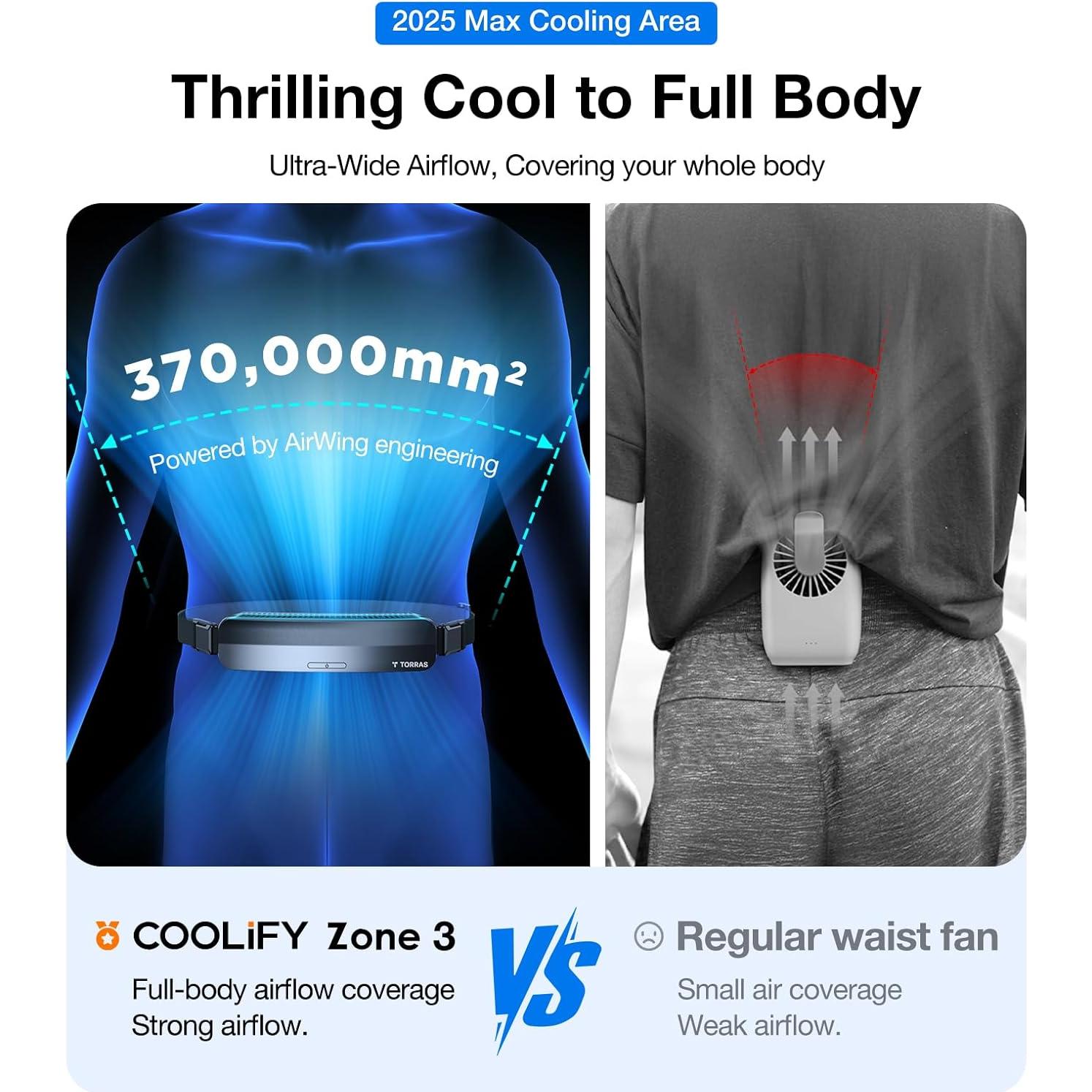 Ventilador Portátil de Cintura TORRAS COOLiFY Zona 3 Negro