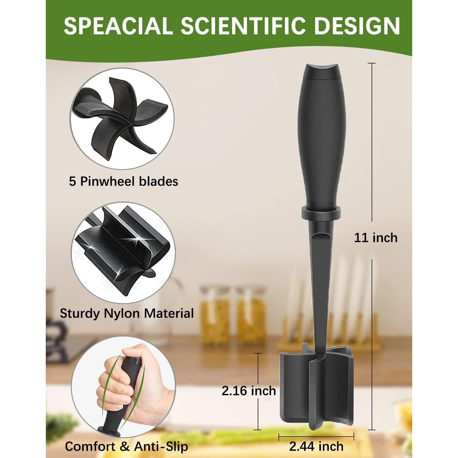 Tabletex 5-Blade Heat Resistant Nylon Meat Chopper for Ground Beef, Non Scratch Potato Masher Kitchen Tools for Cooking, Patent Pending Hamburger Smasher Tool (Red)