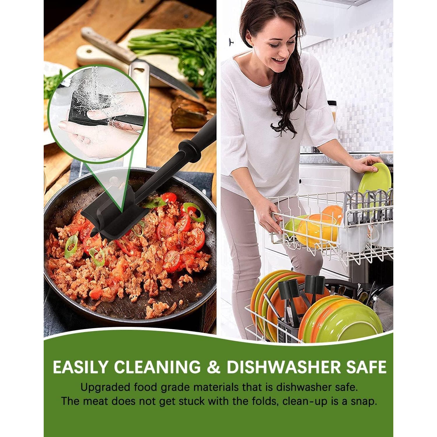 Tabletex 5-Blade Heat Resistant Nylon Meat Chopper for Ground Beef, Non Scratch Potato Masher Kitchen Tools for Cooking, Patent Pending Hamburger Smasher Tool (Red)