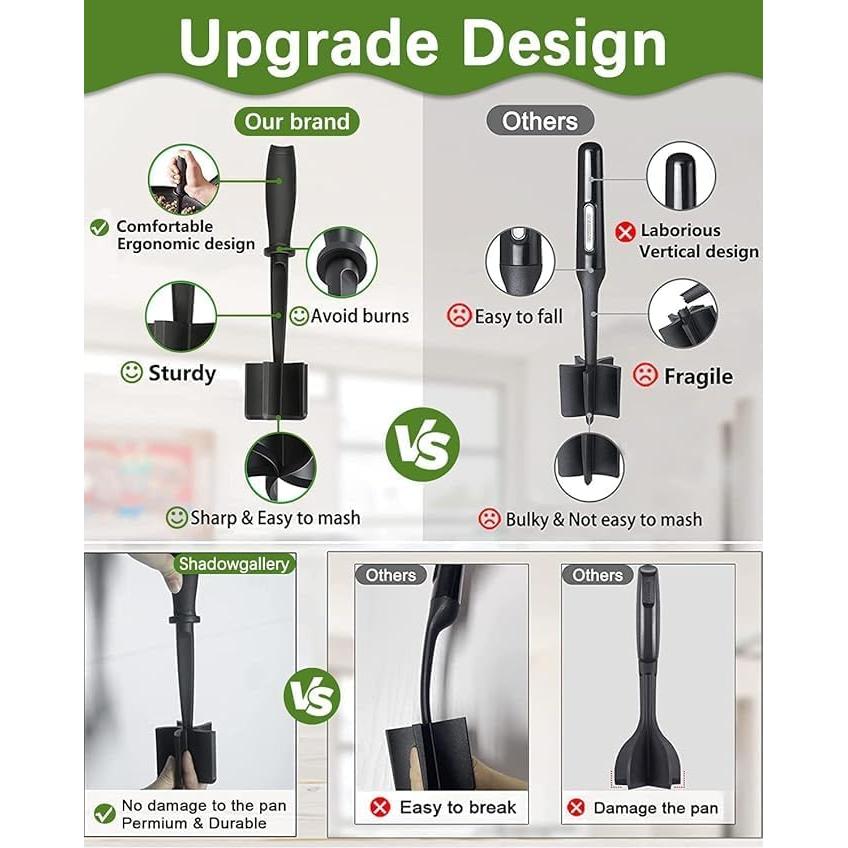 Tabletex 5-Blade Heat Resistant Nylon Meat Chopper for Ground Beef, Non Scratch Potato Masher Kitchen Tools for Cooking, Patent Pending Hamburger Smasher Tool (Red)