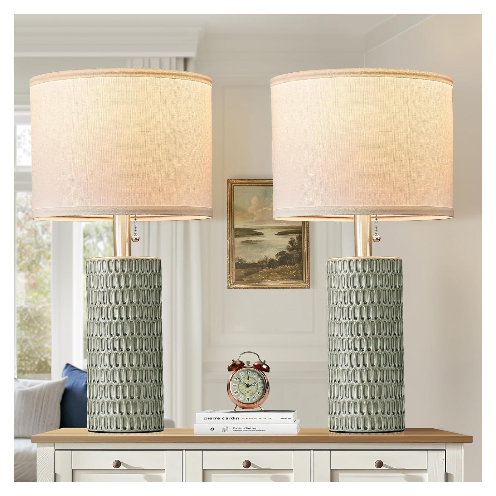 Juego de 2 Lámparas de Mesa Cerámica Reaketon Verde 50.8 cm