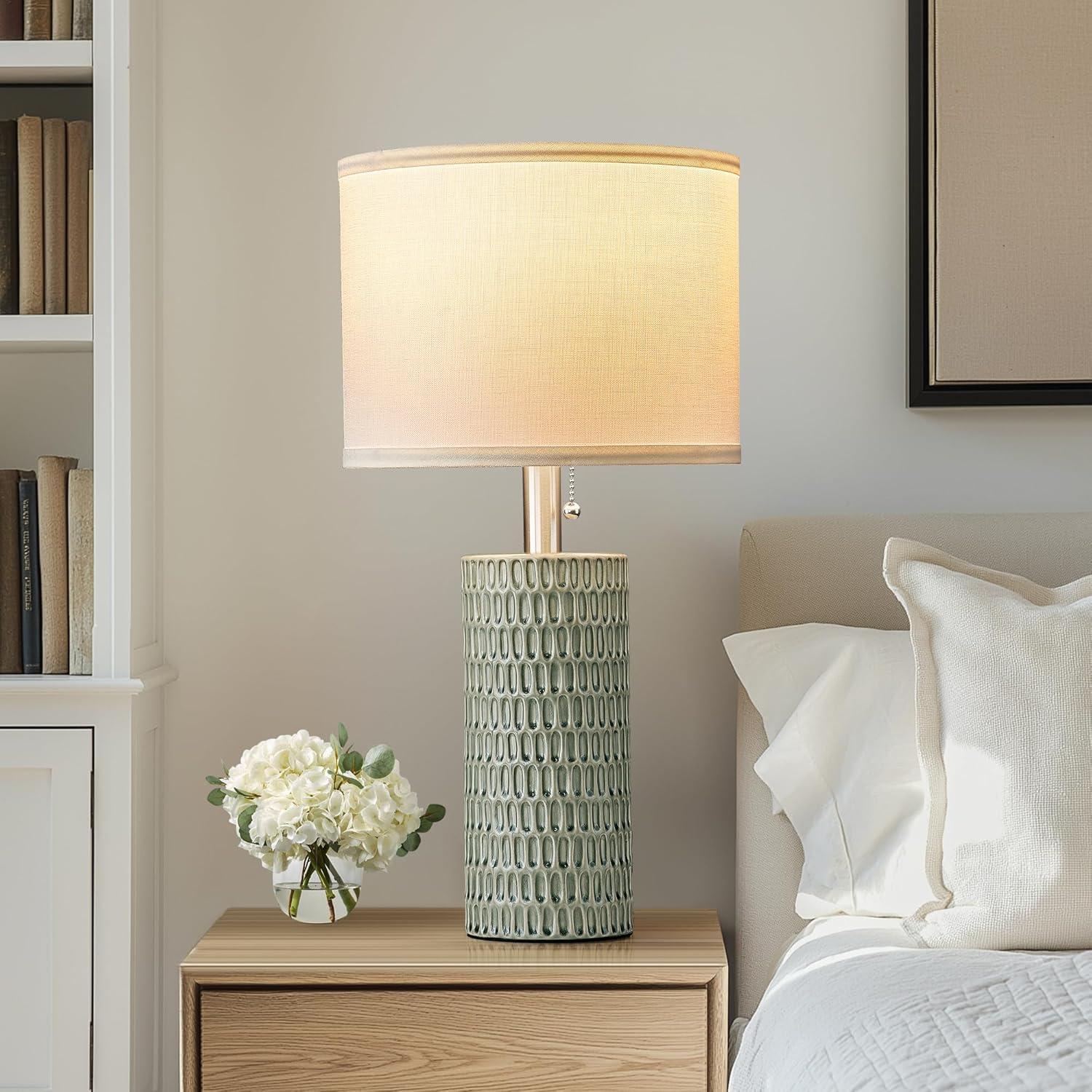 Juego de 2 Lámparas de Mesa Cerámica Reaketon Verde 50.8 cm