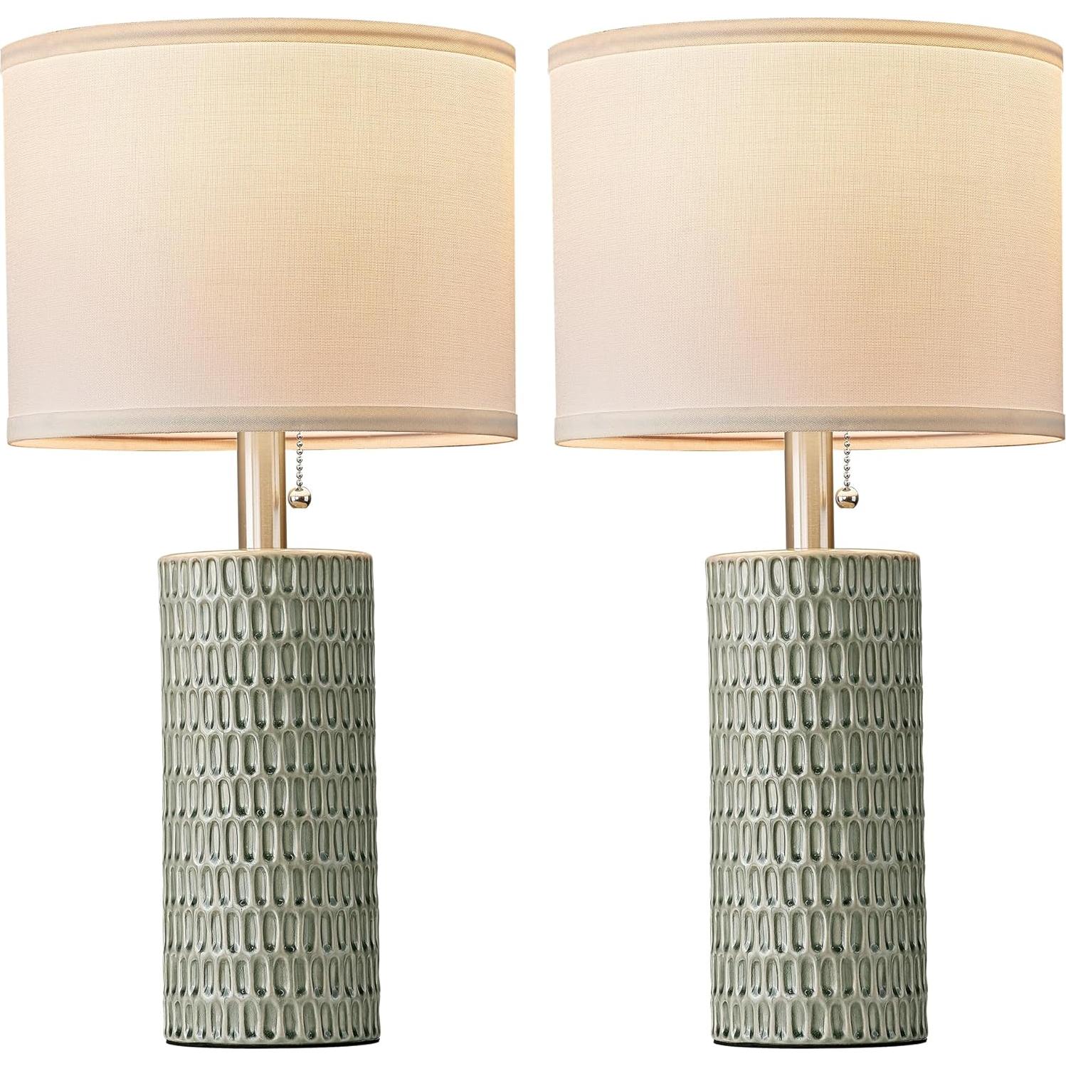 Juego de 2 Lámparas de Mesa Cerámica Reaketon Verde 50.8 cm