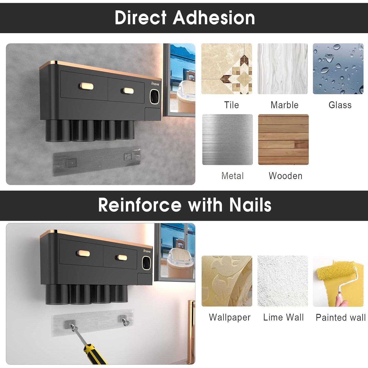 Soporte para Cepillos de Dientes iHave 4 Tazas Montado en Pared