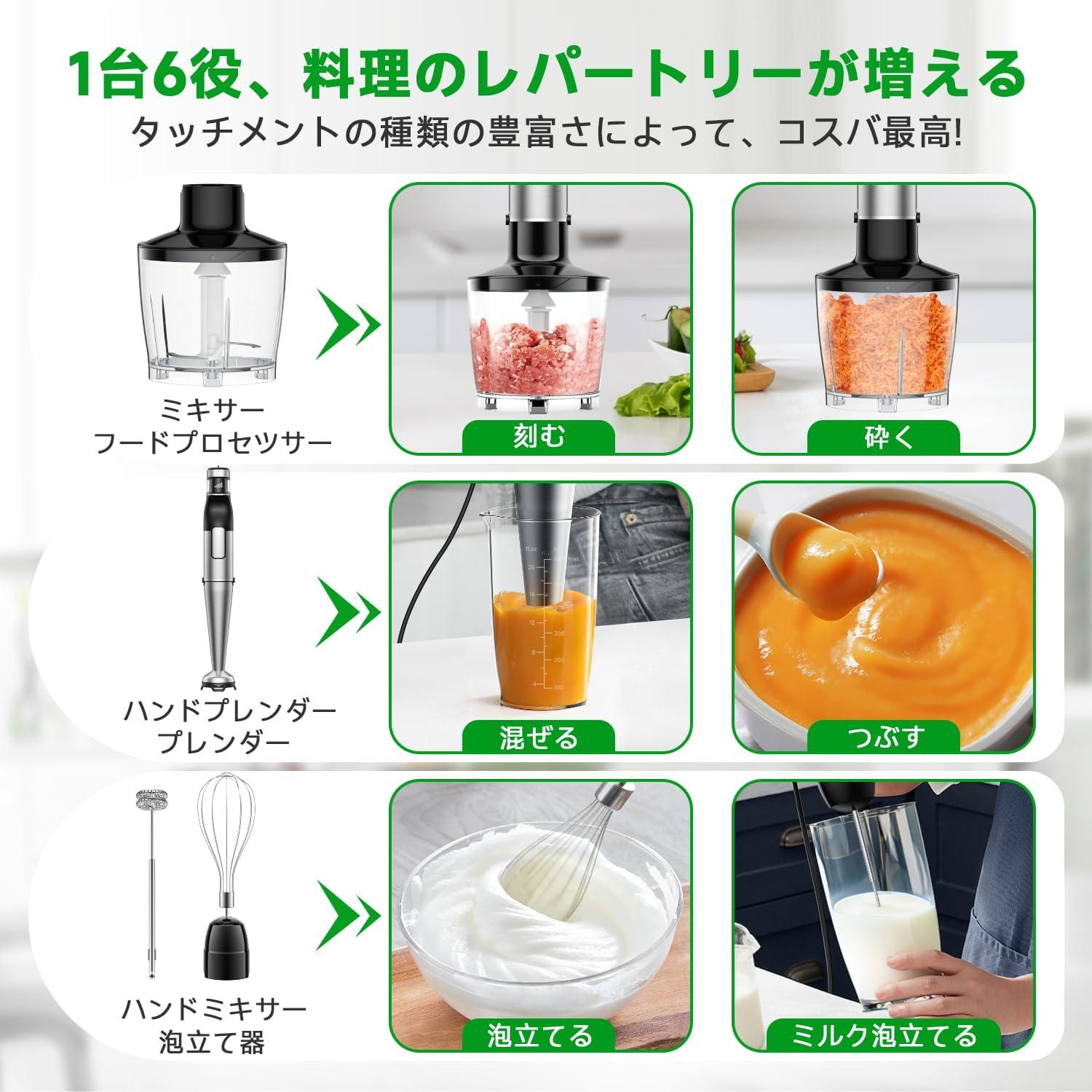 Batidora de Mano Inmersión BESROY HB-6006 1100W 5 en 1