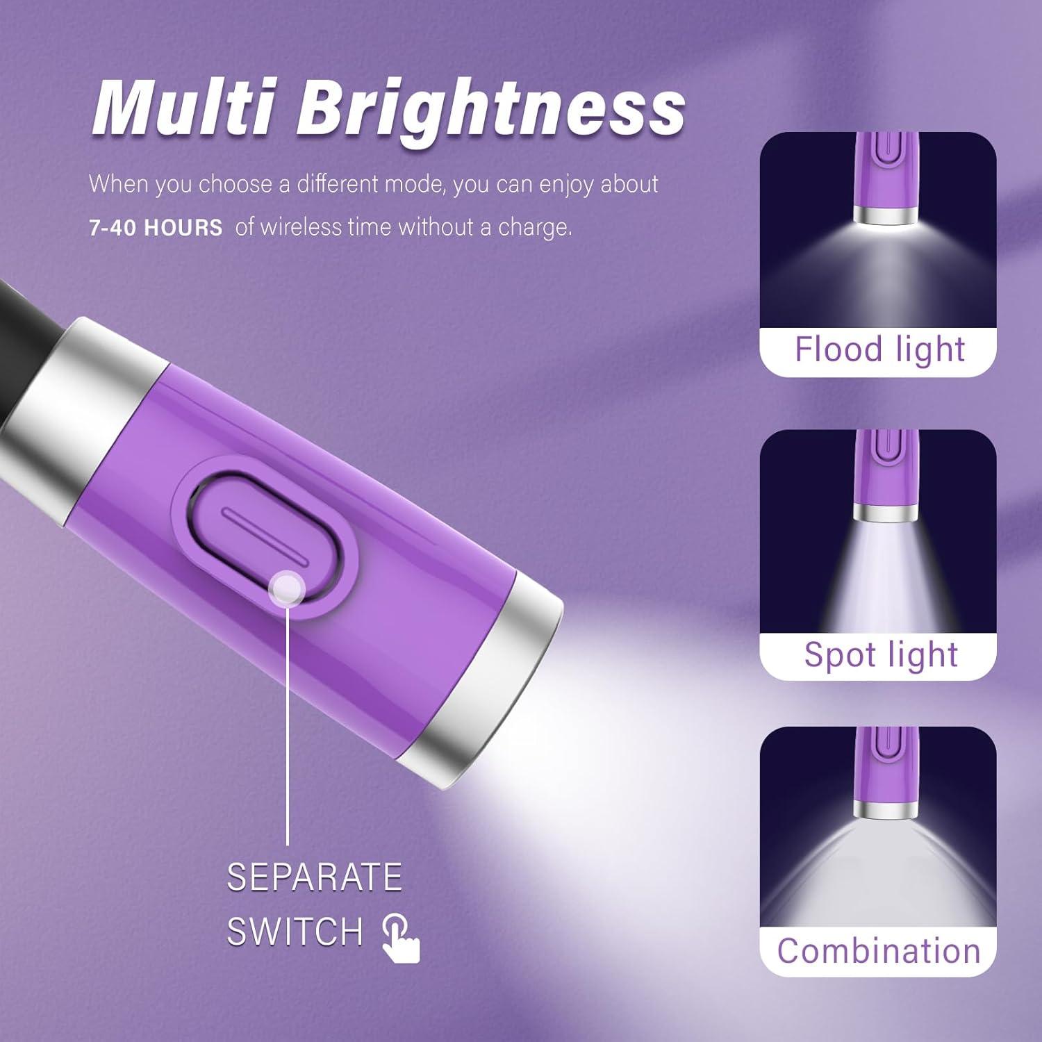 Luz de Lectura LED Vekkia para el Cuello, 3 Brillos, Púrpura