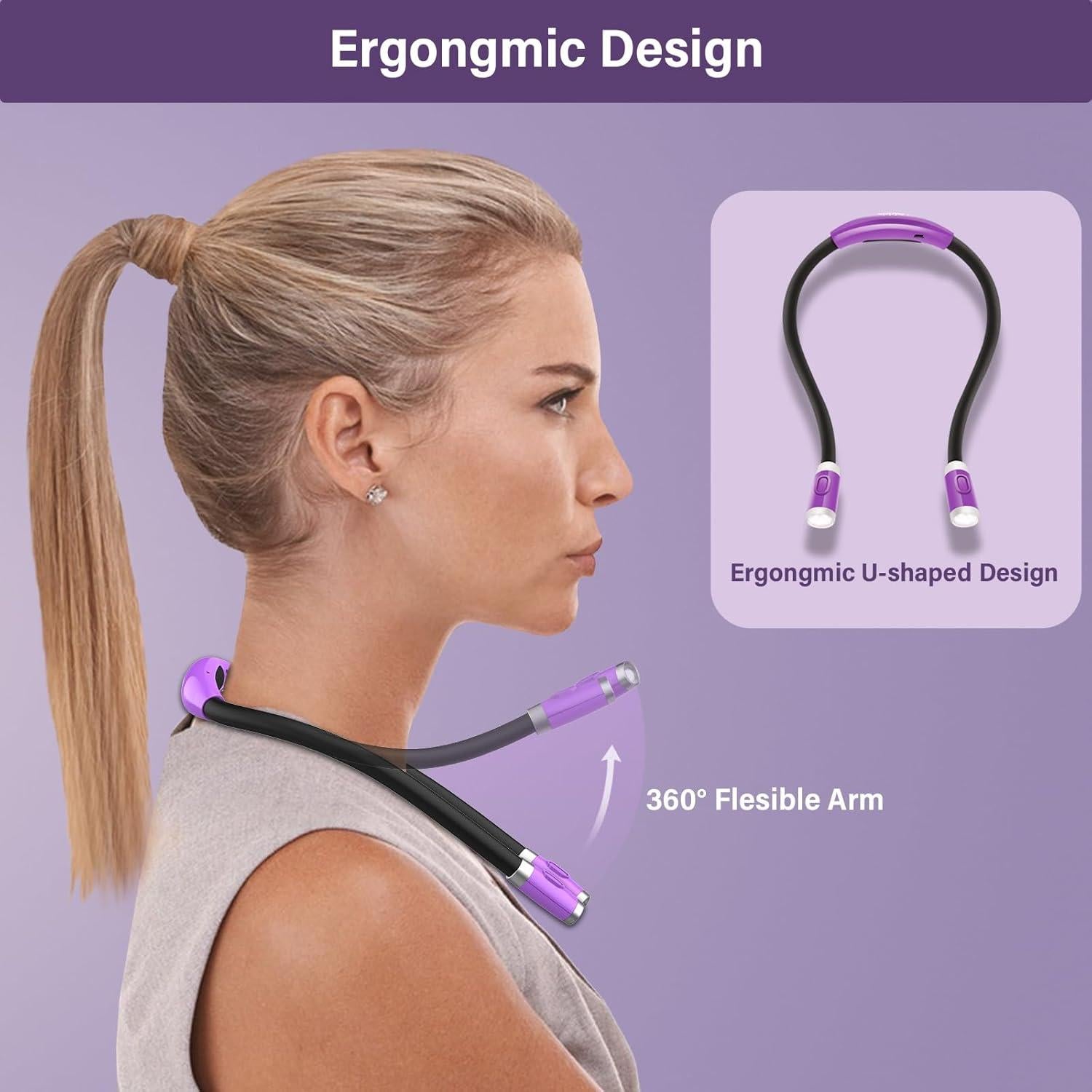 Luz de Lectura LED Vekkia para el Cuello, 3 Brillos, Púrpura