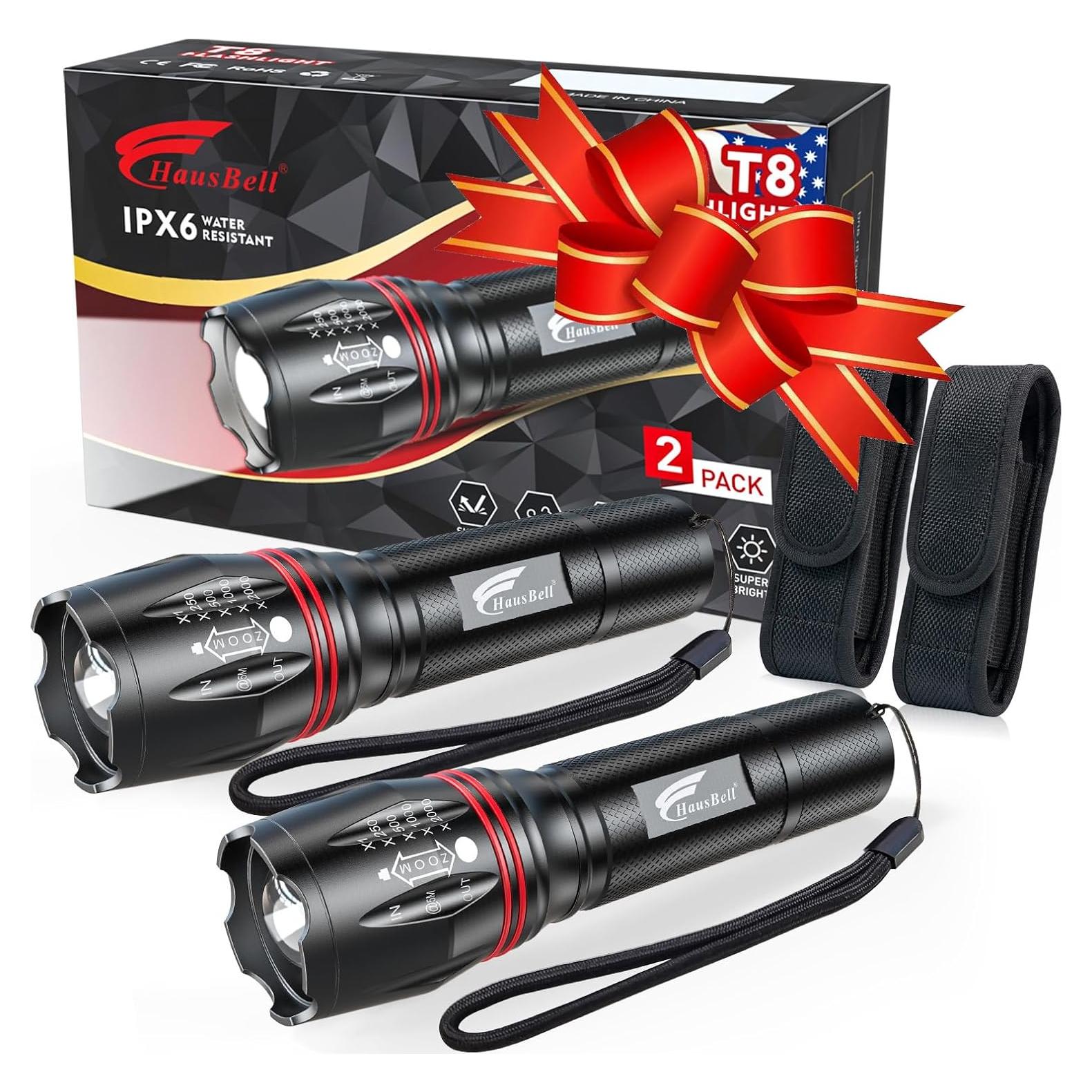 Linterna Táctica LED HAUSBELL T8 2 Paquete 5 Modos