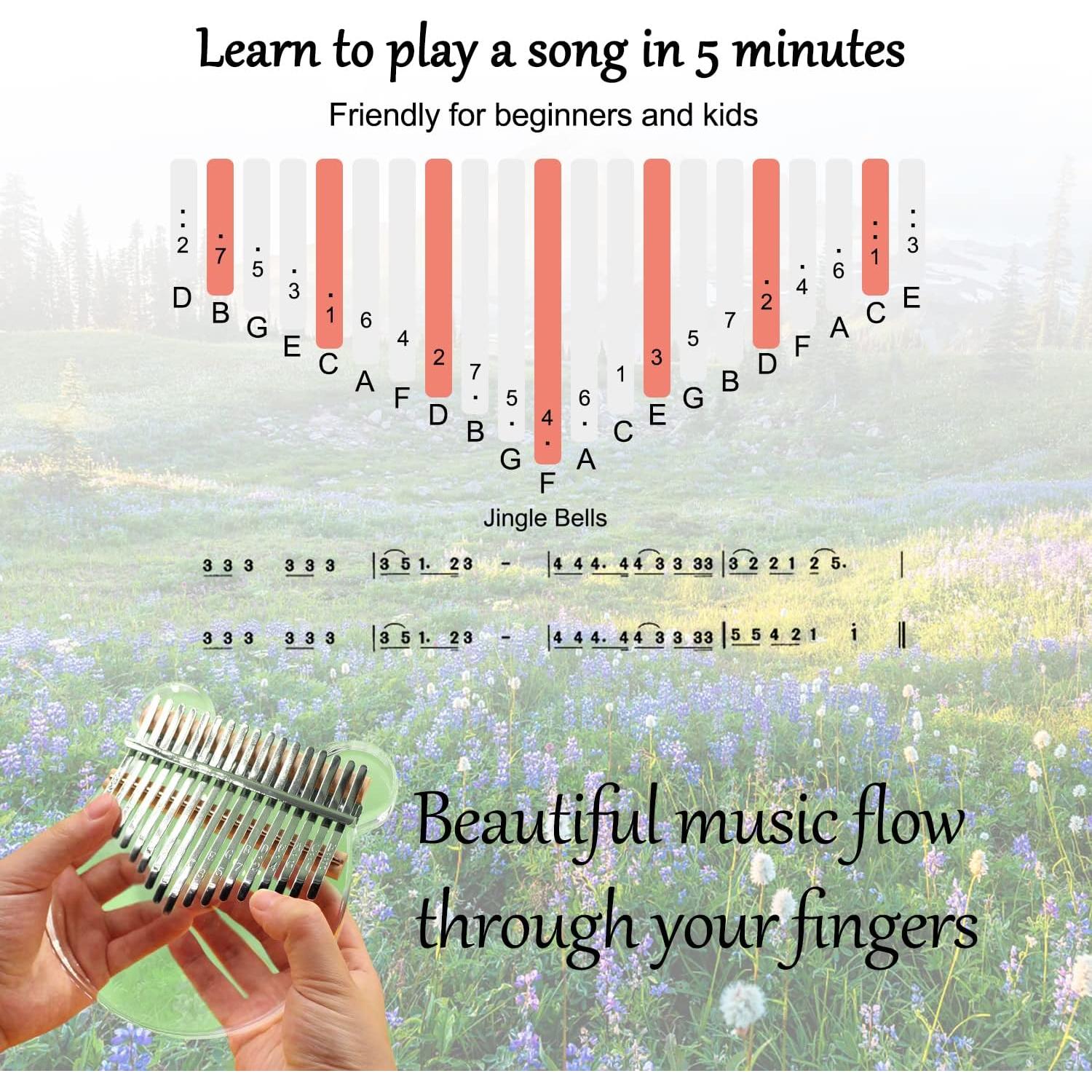 Kalimba YUNDIE 17 Teclas Acrílico Transparente Portátil