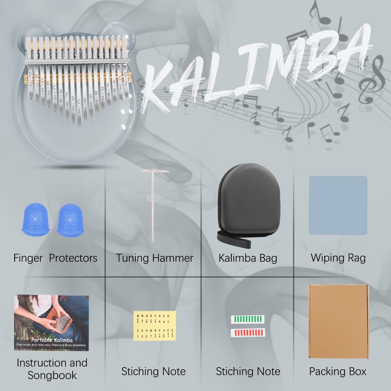 Kalimba YUNDIE 17 Teclas Acrílico Transparente Portátil
