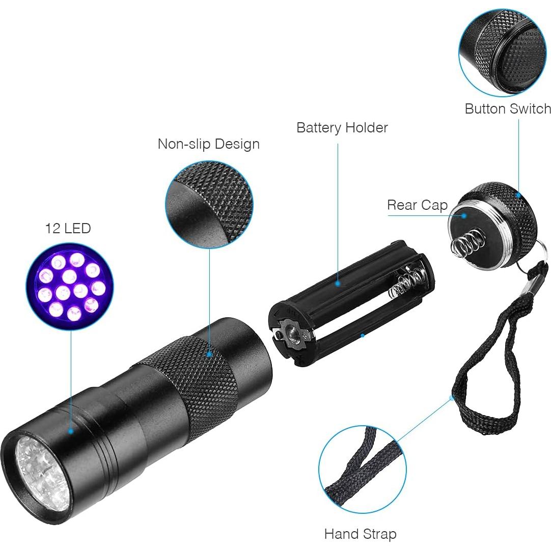 Linterna UV SLTG2020 12 LED Luz Negra 395 nm Compacta