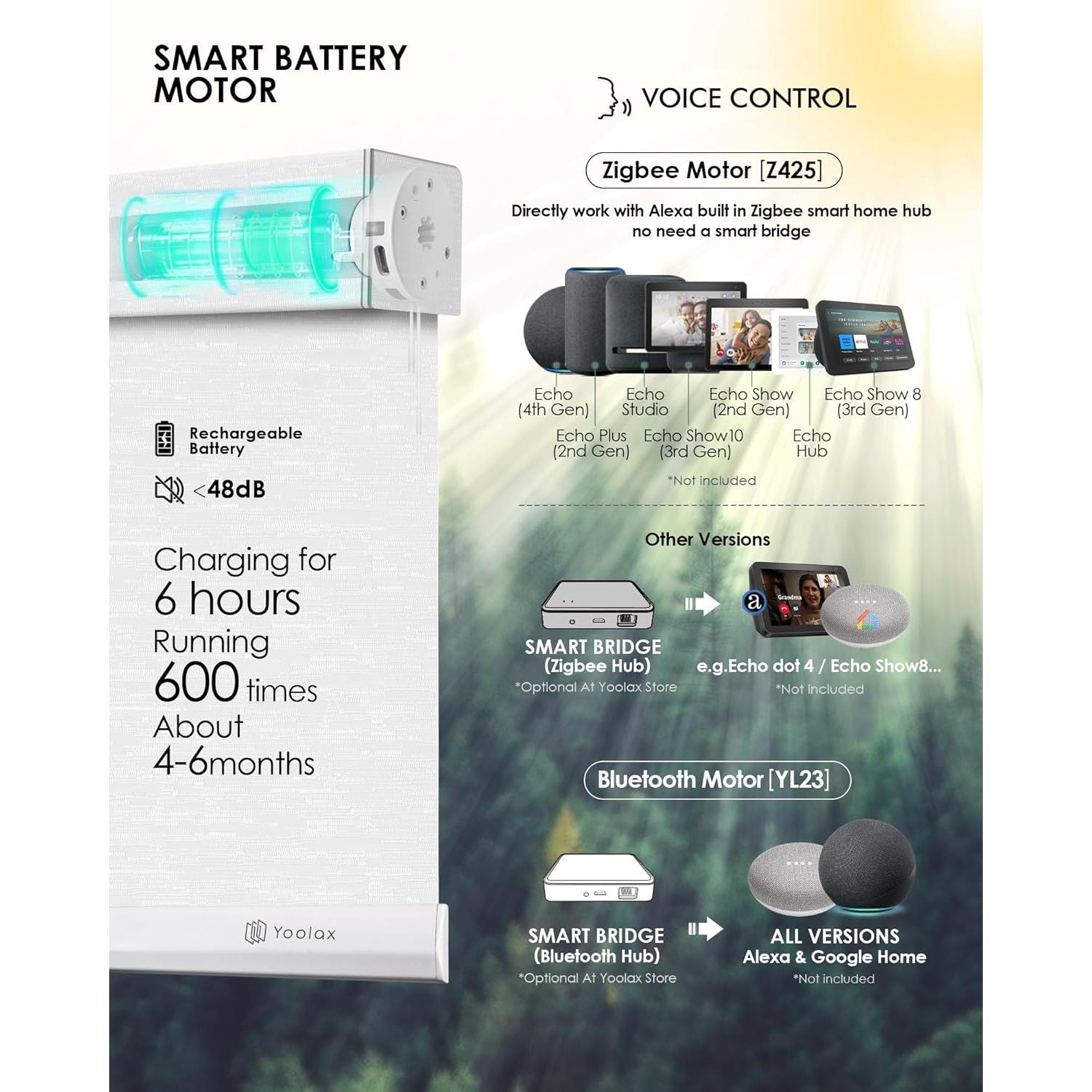 Cortinas Motorizadas Yoolax 152x152 cm Semi Sheer Blanco Estrellado