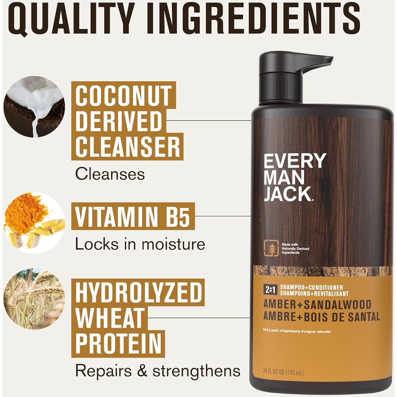 Champú y Acondicionador 2-en-1 Every Man Jack 680g - Ámbar y Sándalo