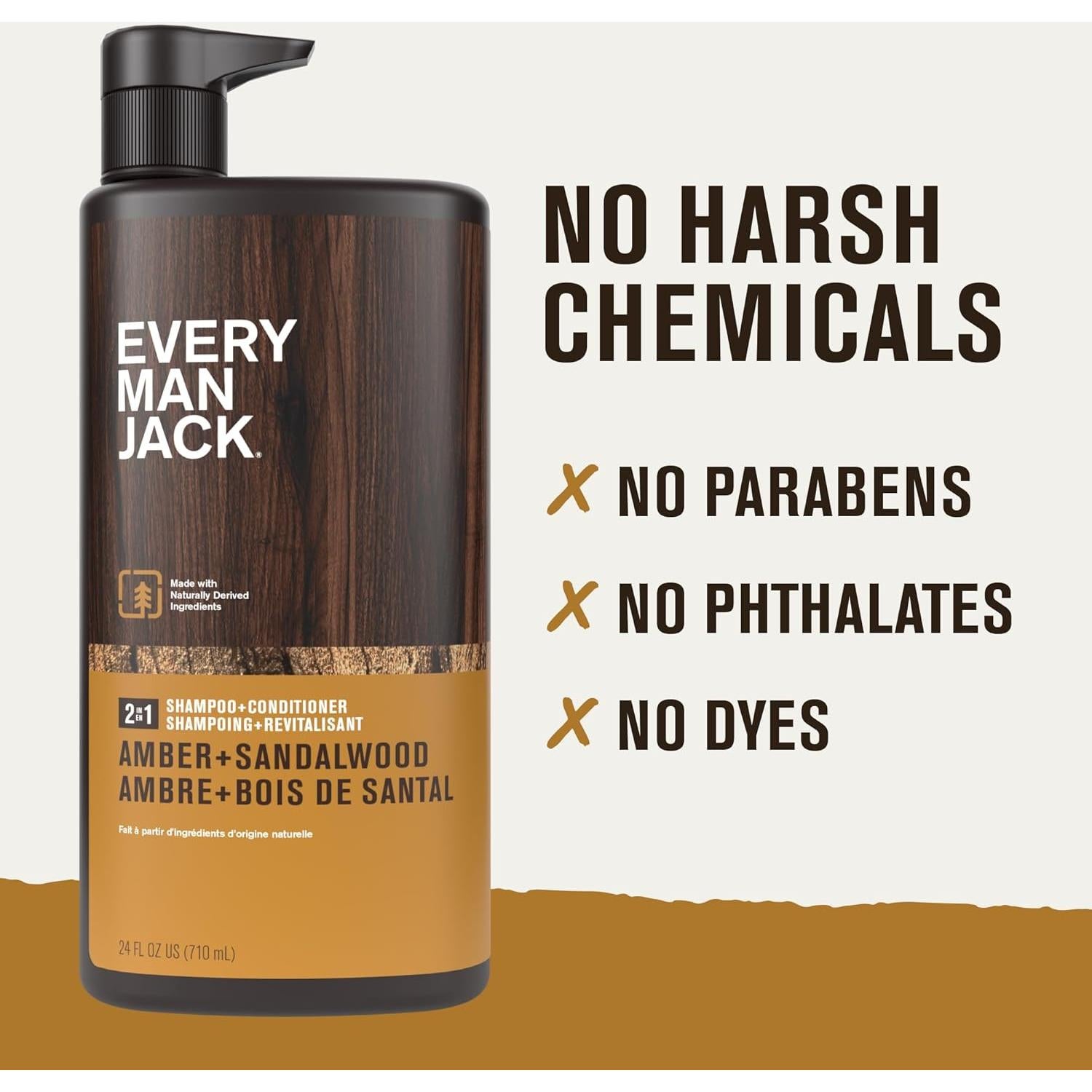 Champú y Acondicionador 2-en-1 Every Man Jack 680g - Ámbar y Sándalo