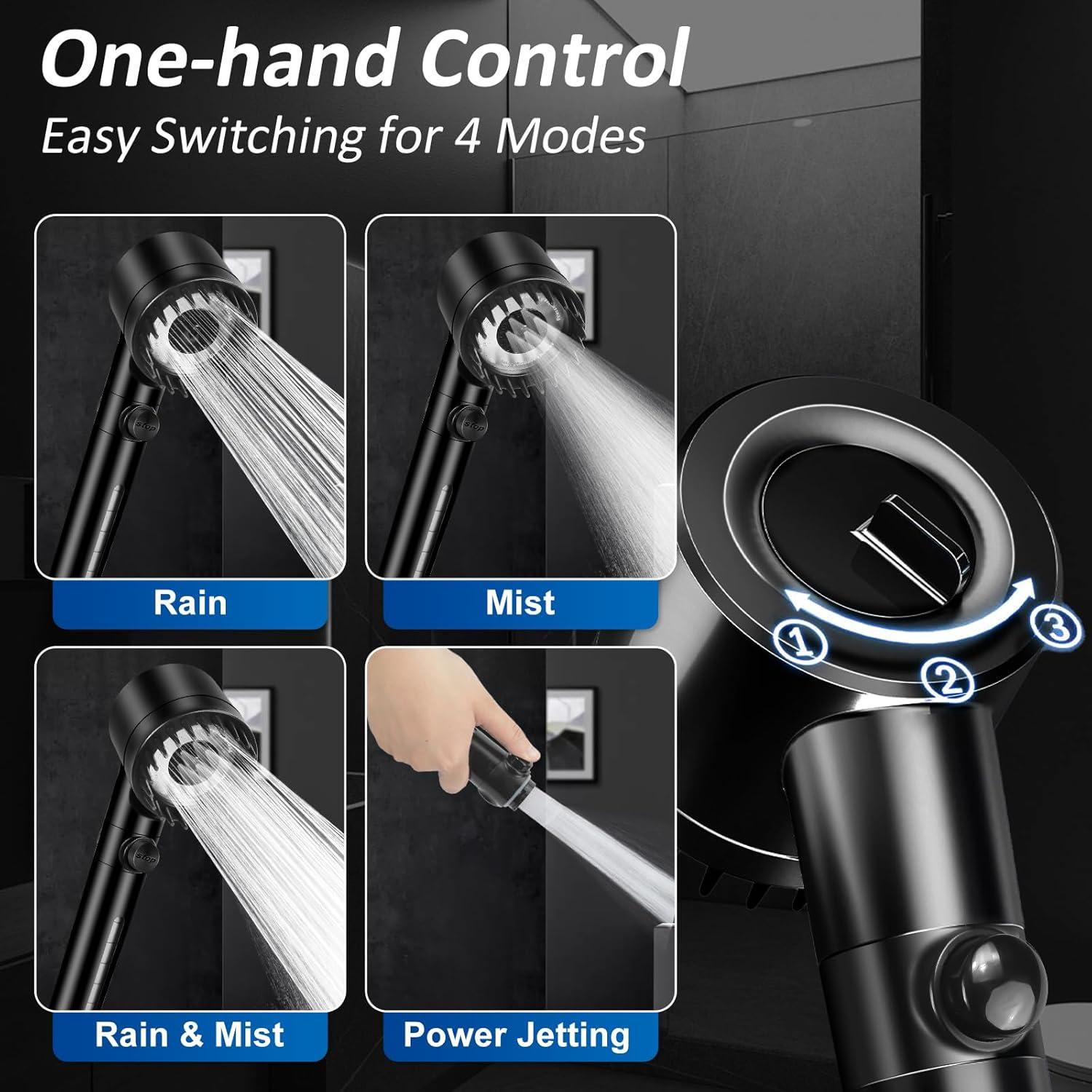 Cabezal de Ducha Luxsego Alta Presión 3 Modos Negro