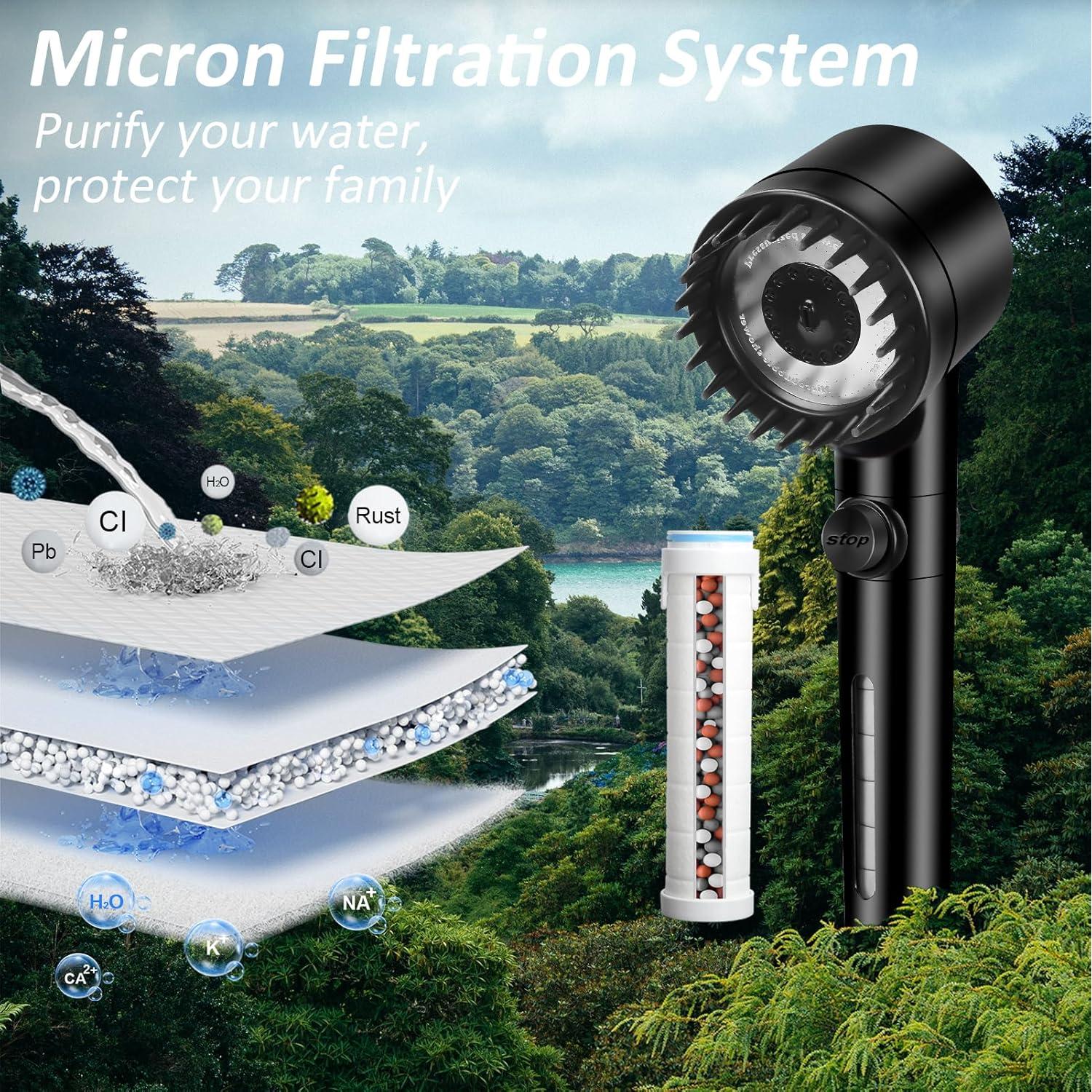 Cabezal de Ducha Luxsego Alta Presión 3 Modos Negro