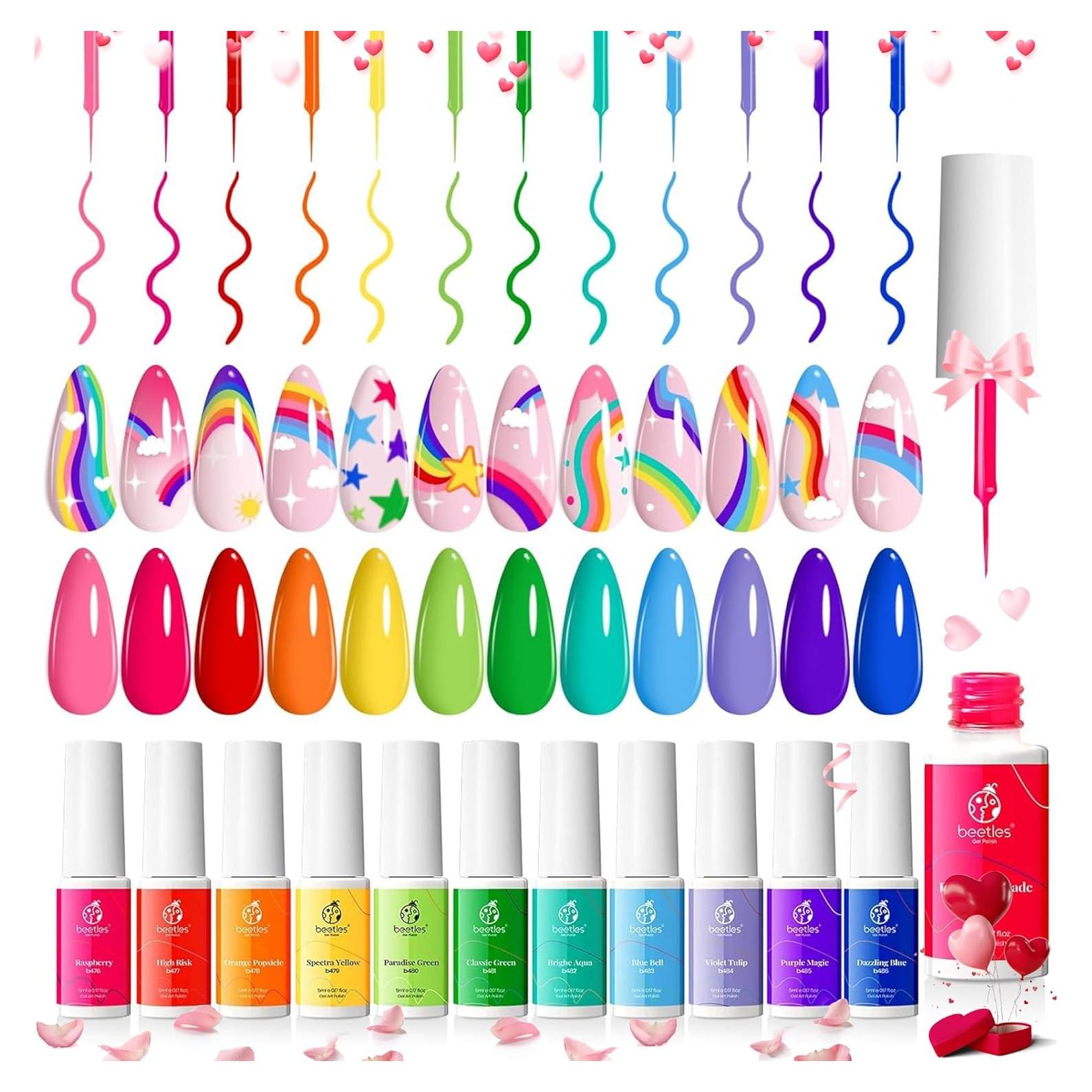 Juego de Gel de Uñas Beetles Rainbow 12 Colores Neón