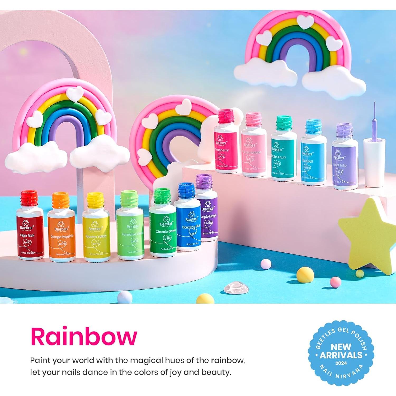 Juego de Gel de Uñas Beetles Rainbow 12 Colores Neón