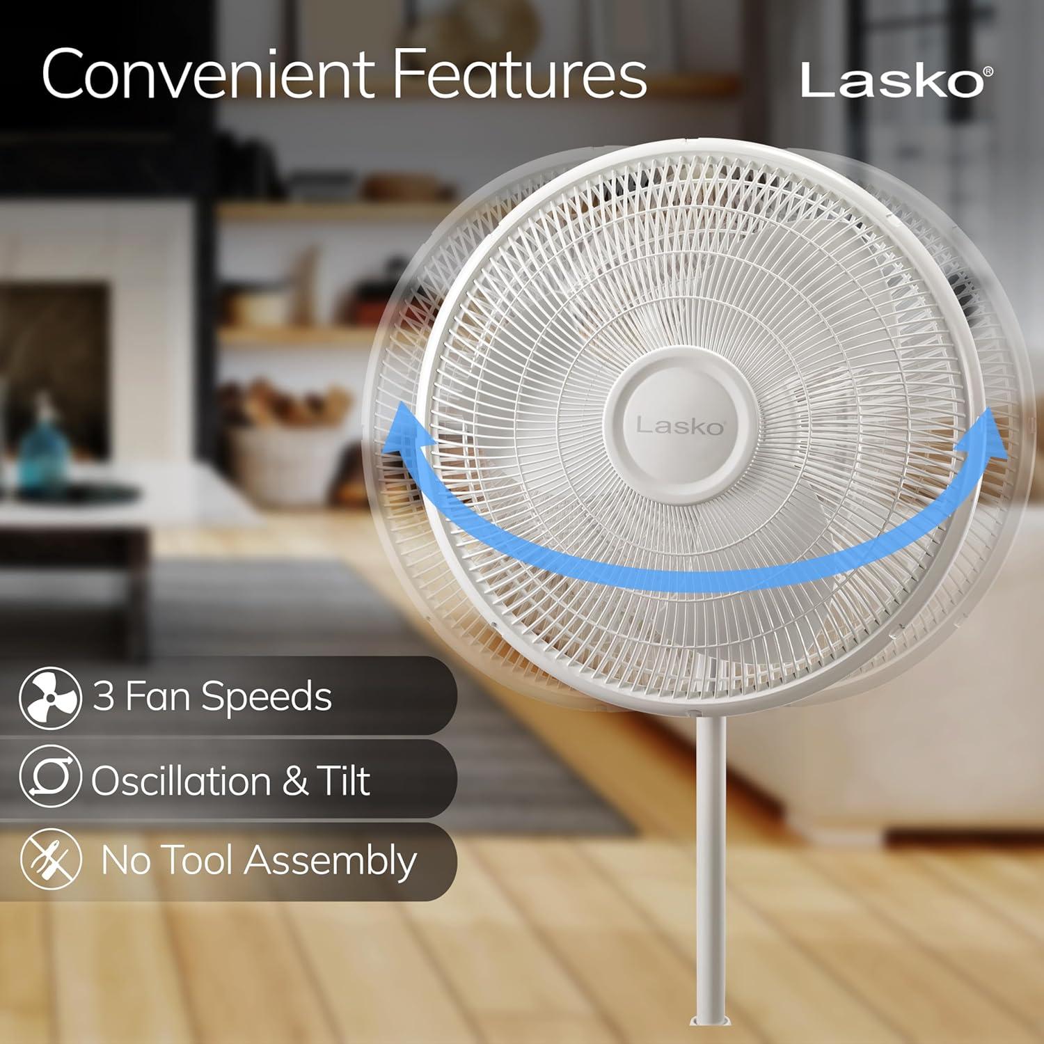 Lasko 2520 Oscillating Stand Fan,White 16 Inch