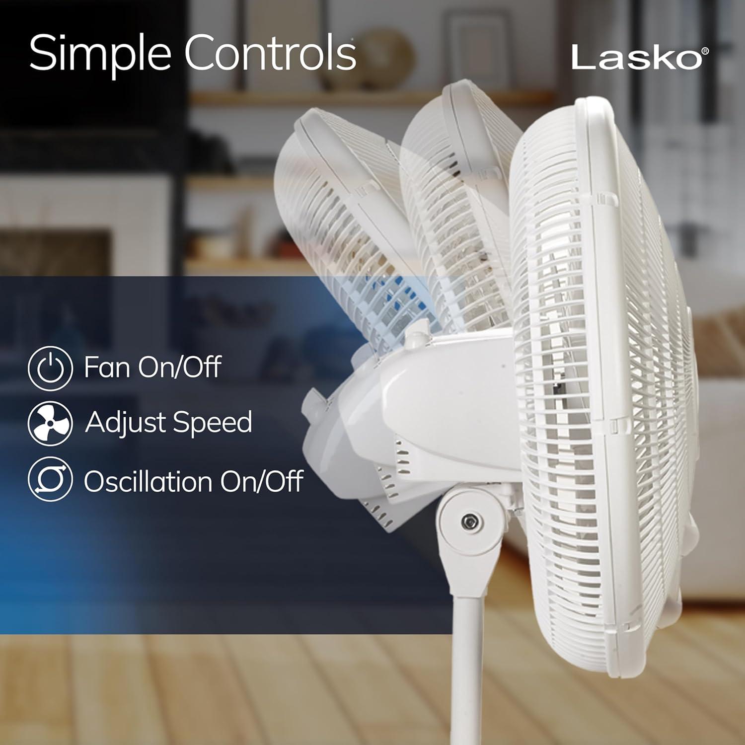 Lasko 2520 Oscillating Stand Fan,White 16 Inch