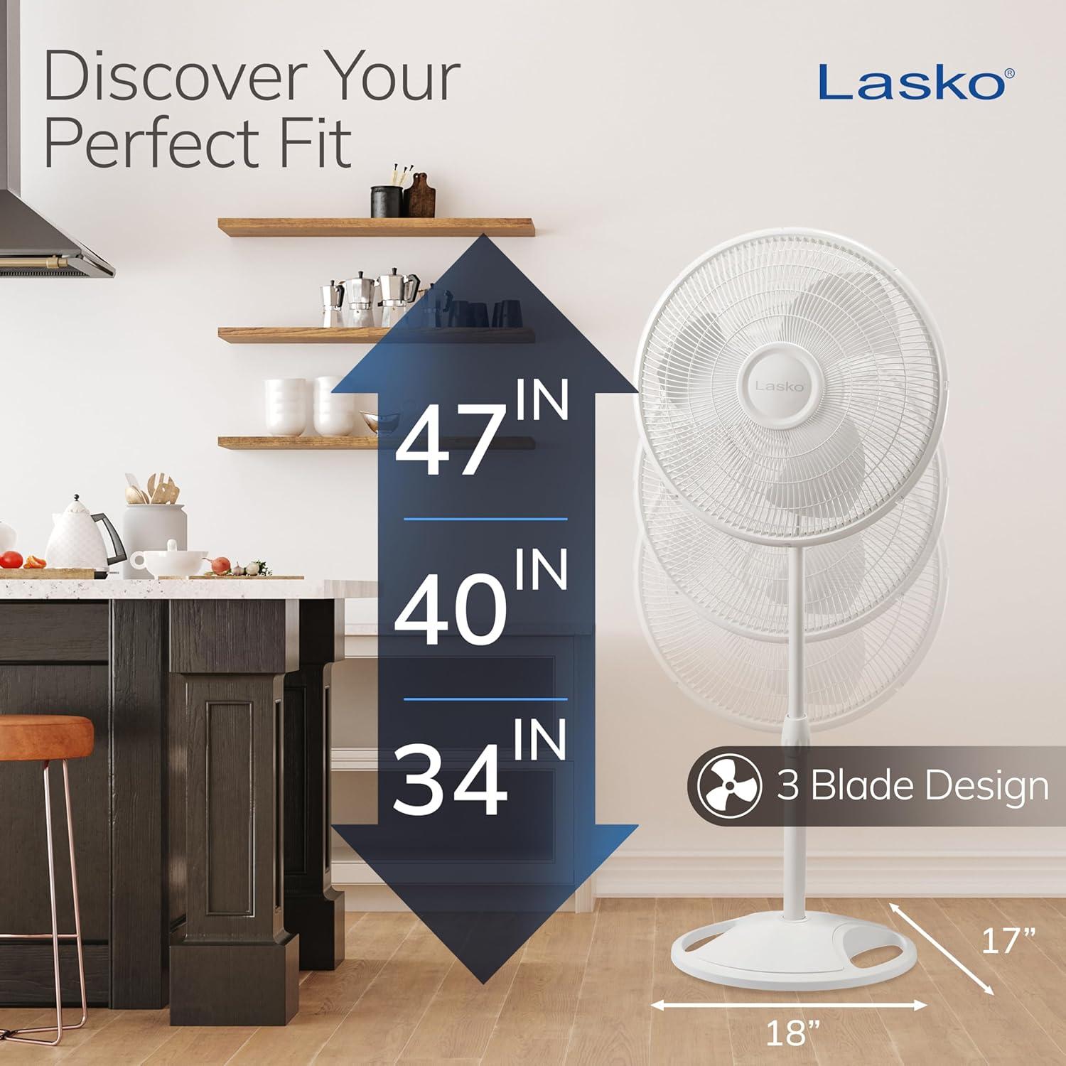 Lasko 2520 Oscillating Stand Fan,White 16 Inch
