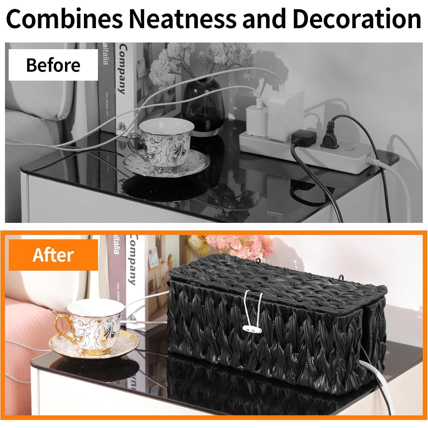 Caja Organizadora de Cables Coeusy Negra - 2 Piezas Grande y Mediana