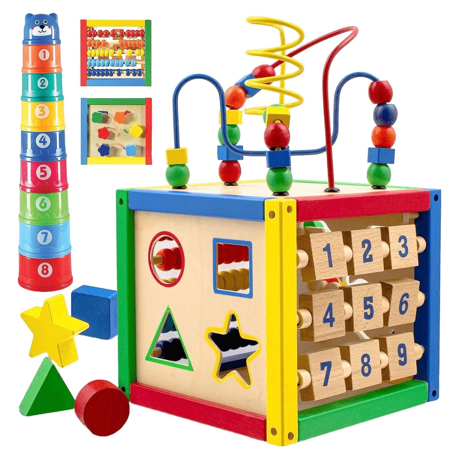 Cubo de Actividad de Madera Play22 6 en 1 para Bebés