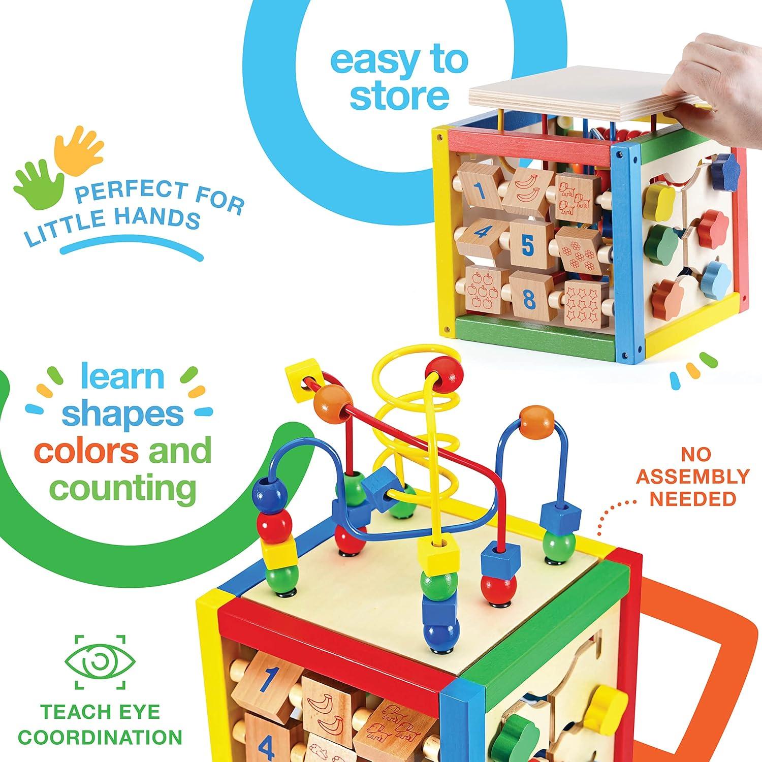 Cubo de Actividad de Madera Play22 6 en 1 para Bebés