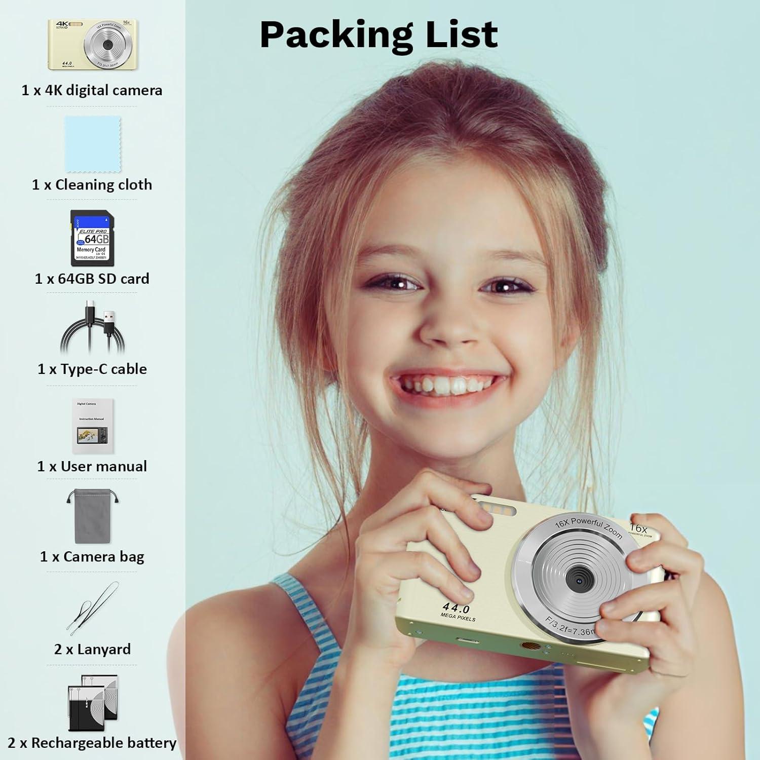 Cámara Digital Compacta SMARTKLIK 44MP FHD 4K para Niños