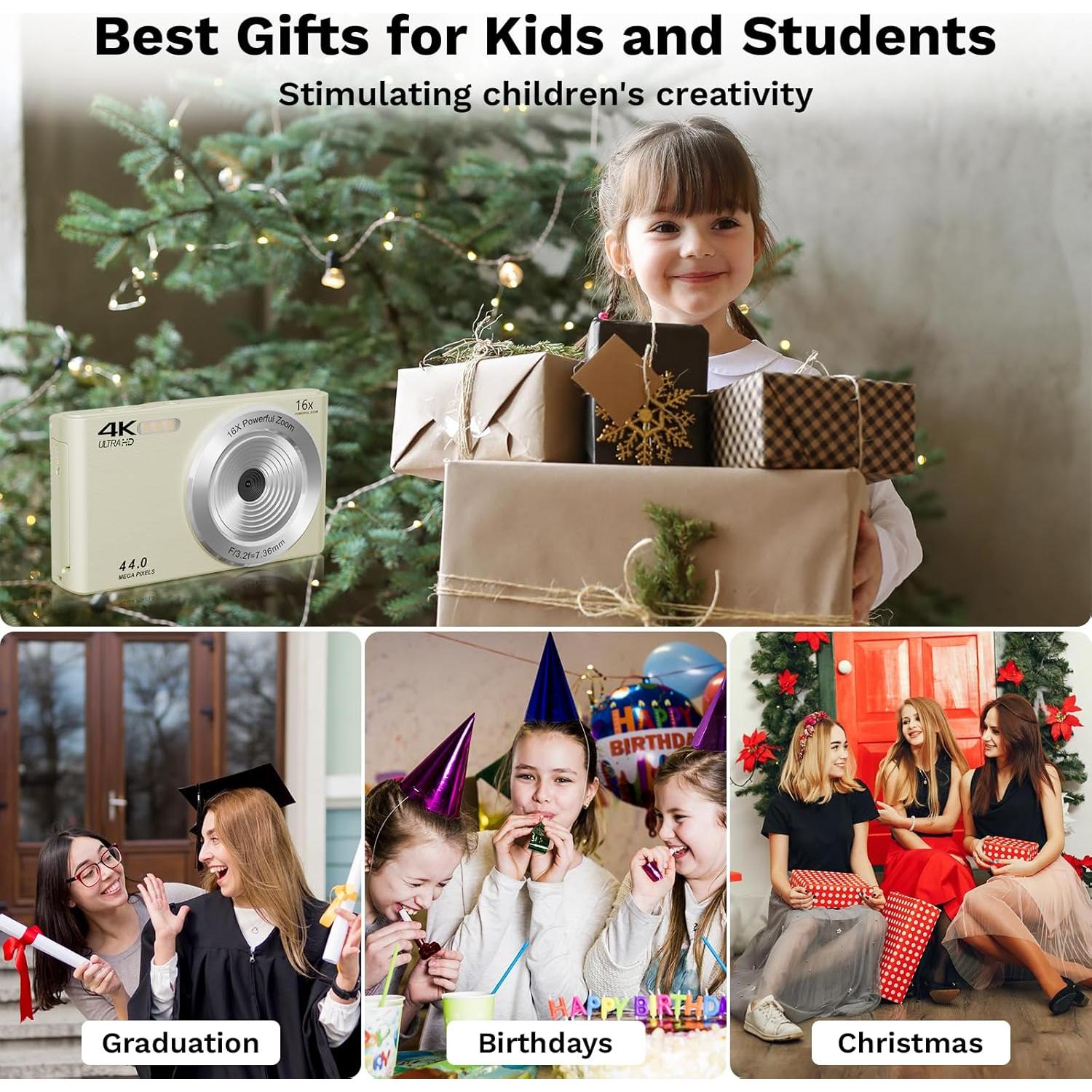 Cámara Digital Compacta SMARTKLIK 44MP FHD 4K para Niños