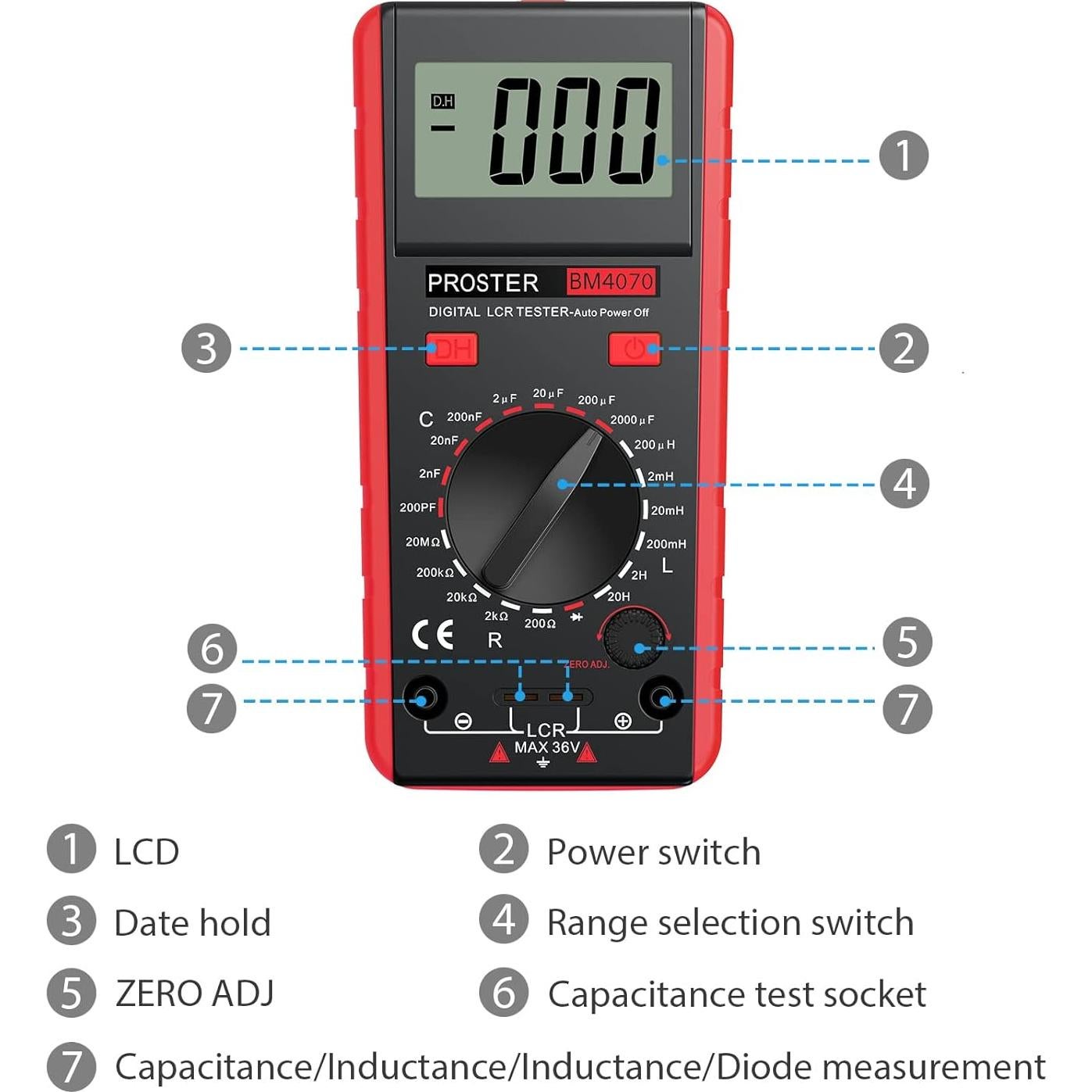 Medidor LCR Proster 43433472065706 - Multímetro Digital Preciso