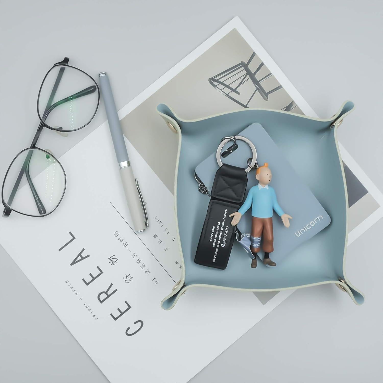 Organizador de bandeja de cuero POTTIIS - 2 piezas Azul y Verde