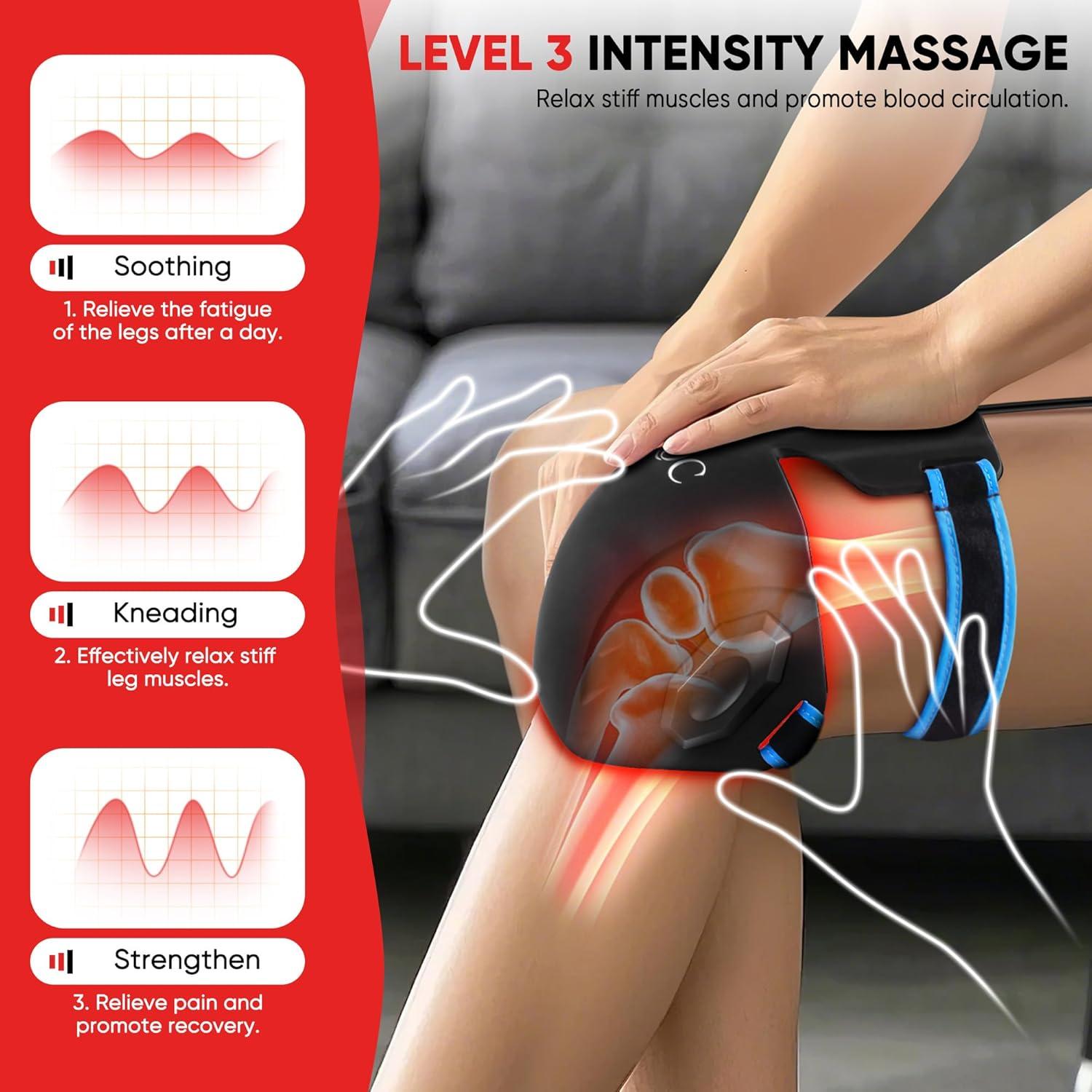 Red Light Therapy for Knee Pain Relief,Vibration Knee Massager with 660nm&850nm,3 in 1 Heated Knee Brace for Knee/Joint/Elbow/Shoulder,Rechargeable Near Infrared Light Therapy Device