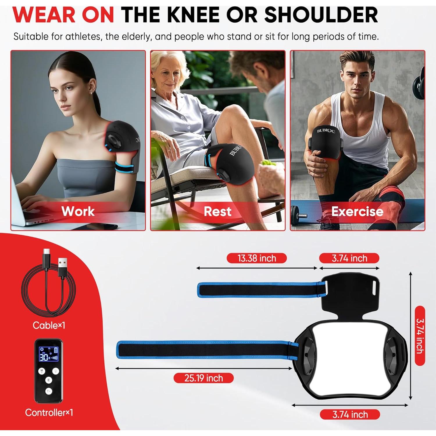 Red Light Therapy for Knee Pain Relief,Vibration Knee Massager with 660nm&850nm,3 in 1 Heated Knee Brace for Knee/Joint/Elbow/Shoulder,Rechargeable Near Infrared Light Therapy Device