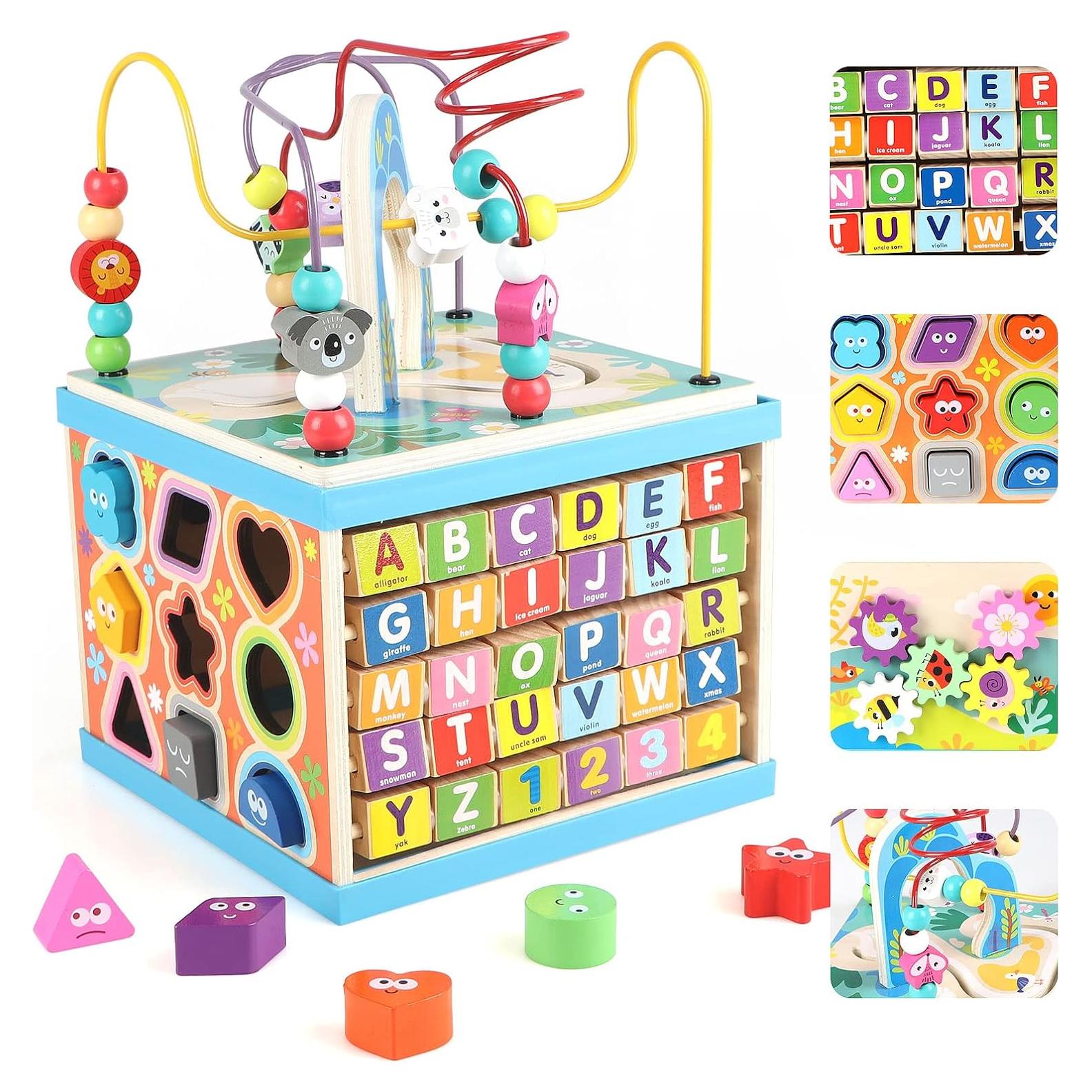 Cubo de Actividades de Madera Qilay 5 en 1 para Niños 3 Años