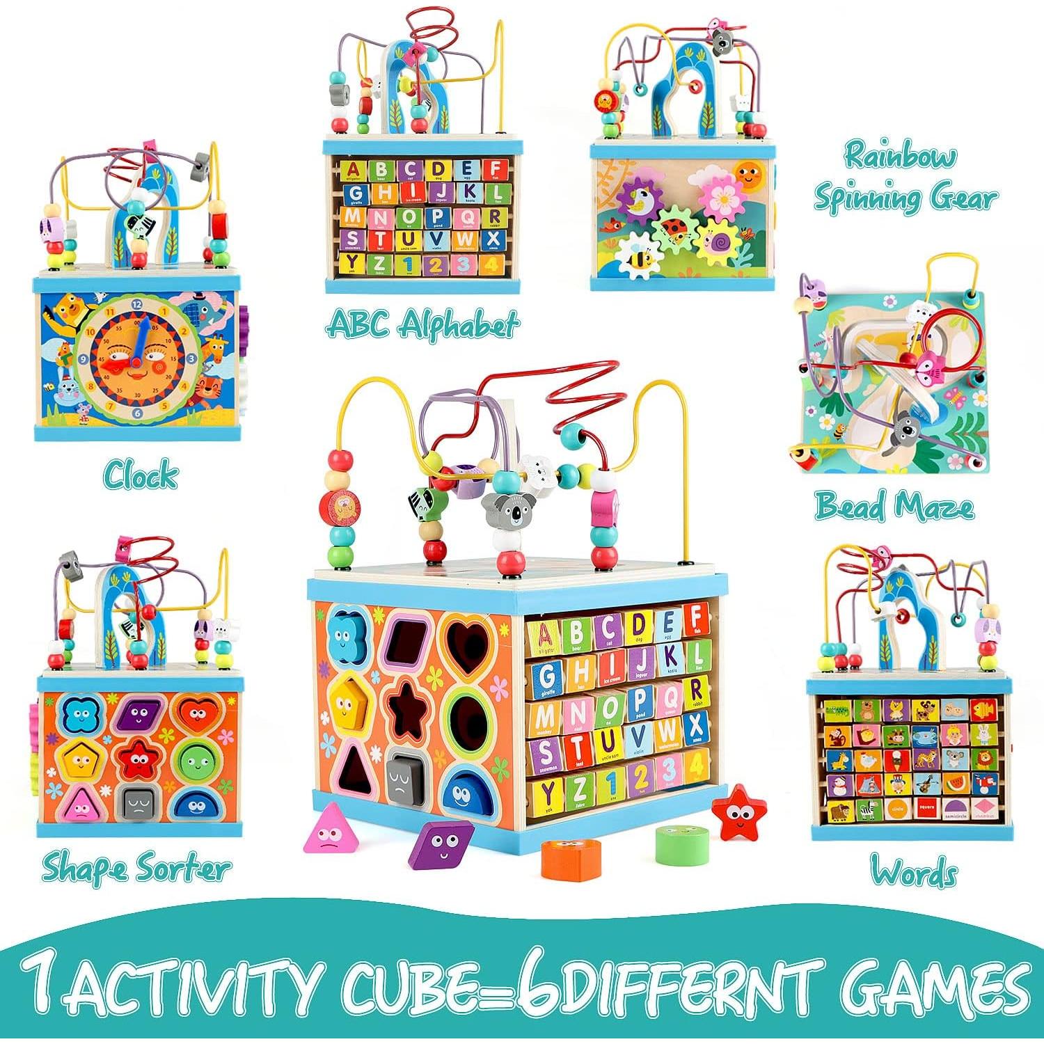 Cubo de Actividades de Madera Qilay 5 en 1 para Niños 3 Años