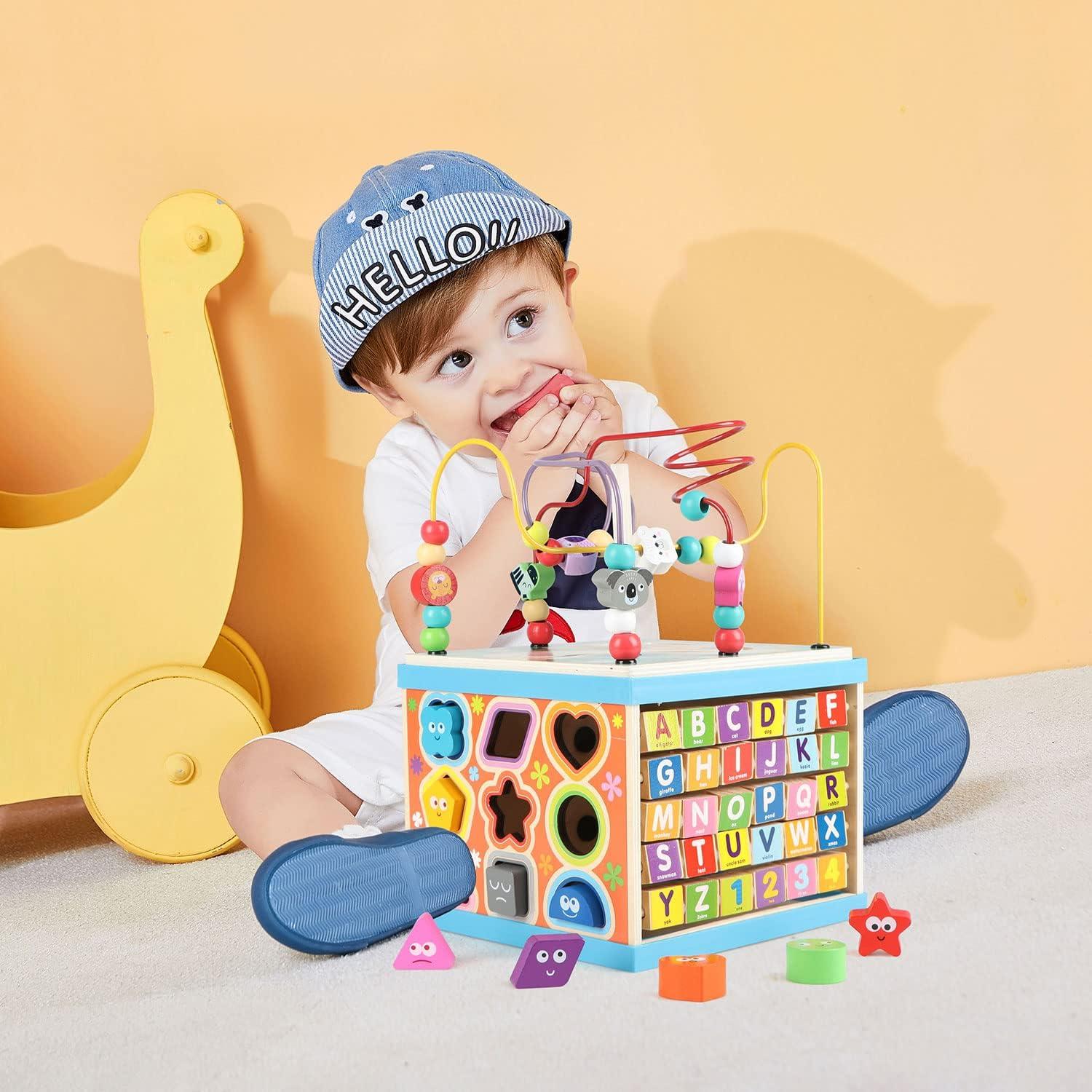 Cubo de Actividades de Madera Qilay 5 en 1 para Niños 3 Años