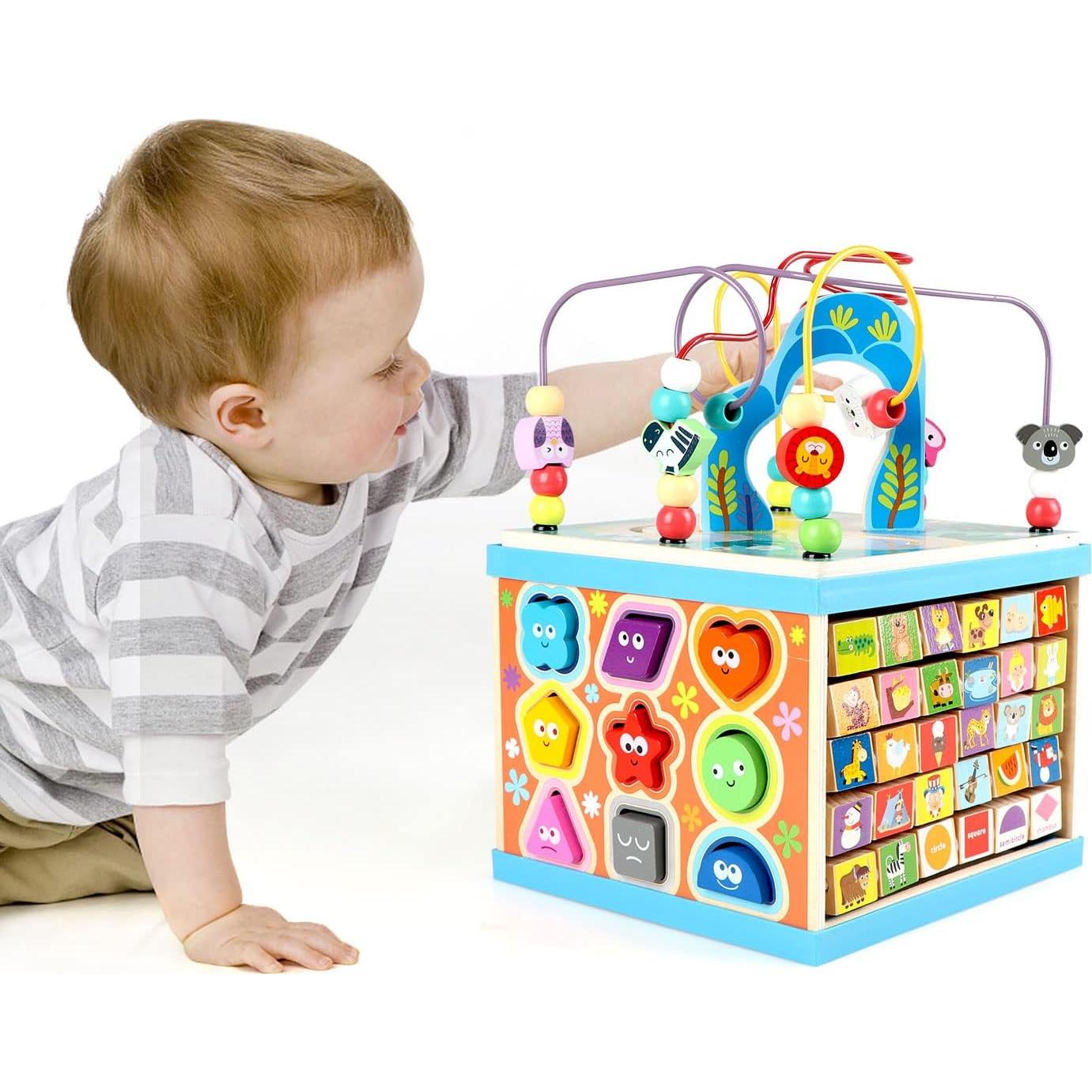 Cubo de Actividades de Madera Qilay 5 en 1 para Niños 3 Años